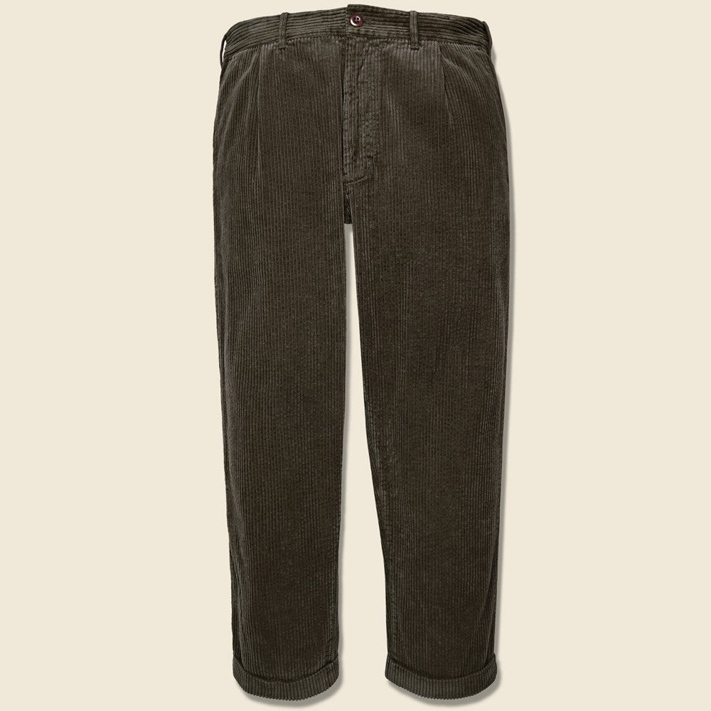 Corduroy Pleated Pant in Chocolate featuring soft corduroy fabric, classic pleats, and a relaxed tailored fit.
