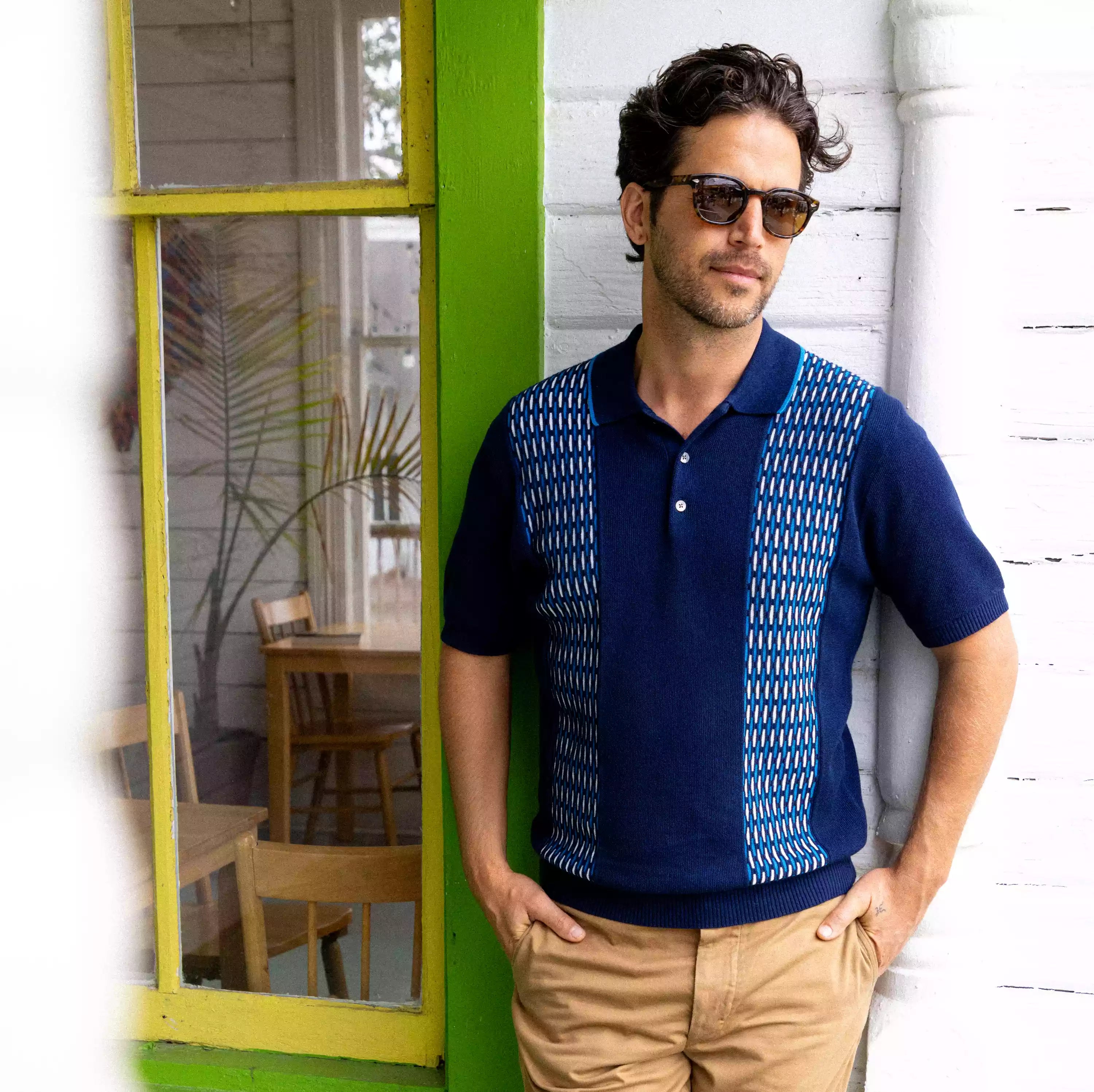 Jacquard Knit Polo - Navy - BEAMS+ - STAG Provisions - Tops - S/S Knit