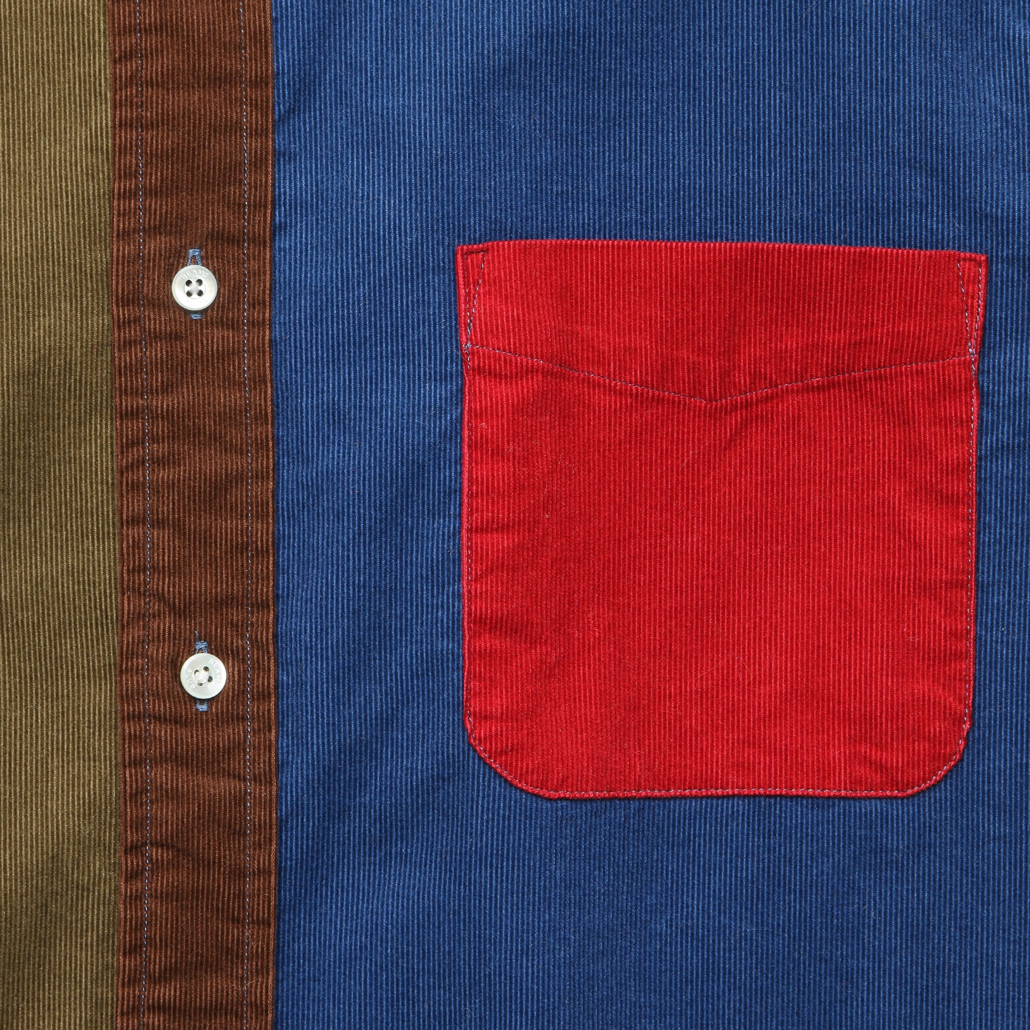 Corduroy Panel Shirt - Red/Multi - BEAMS+ - STAG Provisions - Tops - L/S Woven - Corduroy