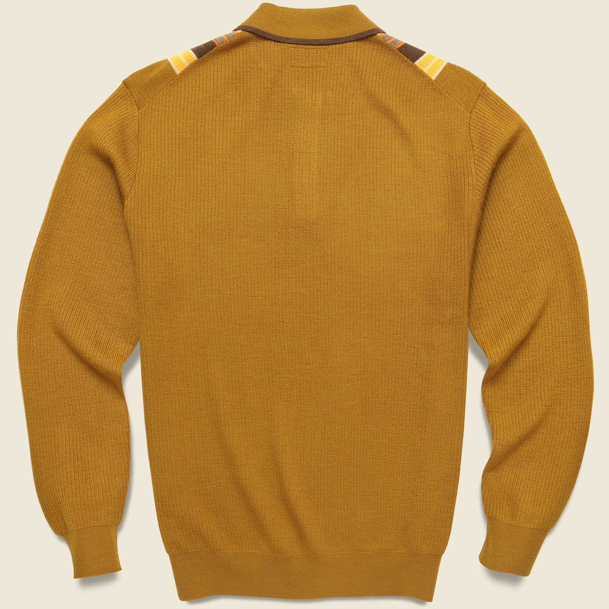 
                          Striped Knit Sweater Polo - Mustard - BEAMS+ - STAG Provisions - Tops - Sweater
                        