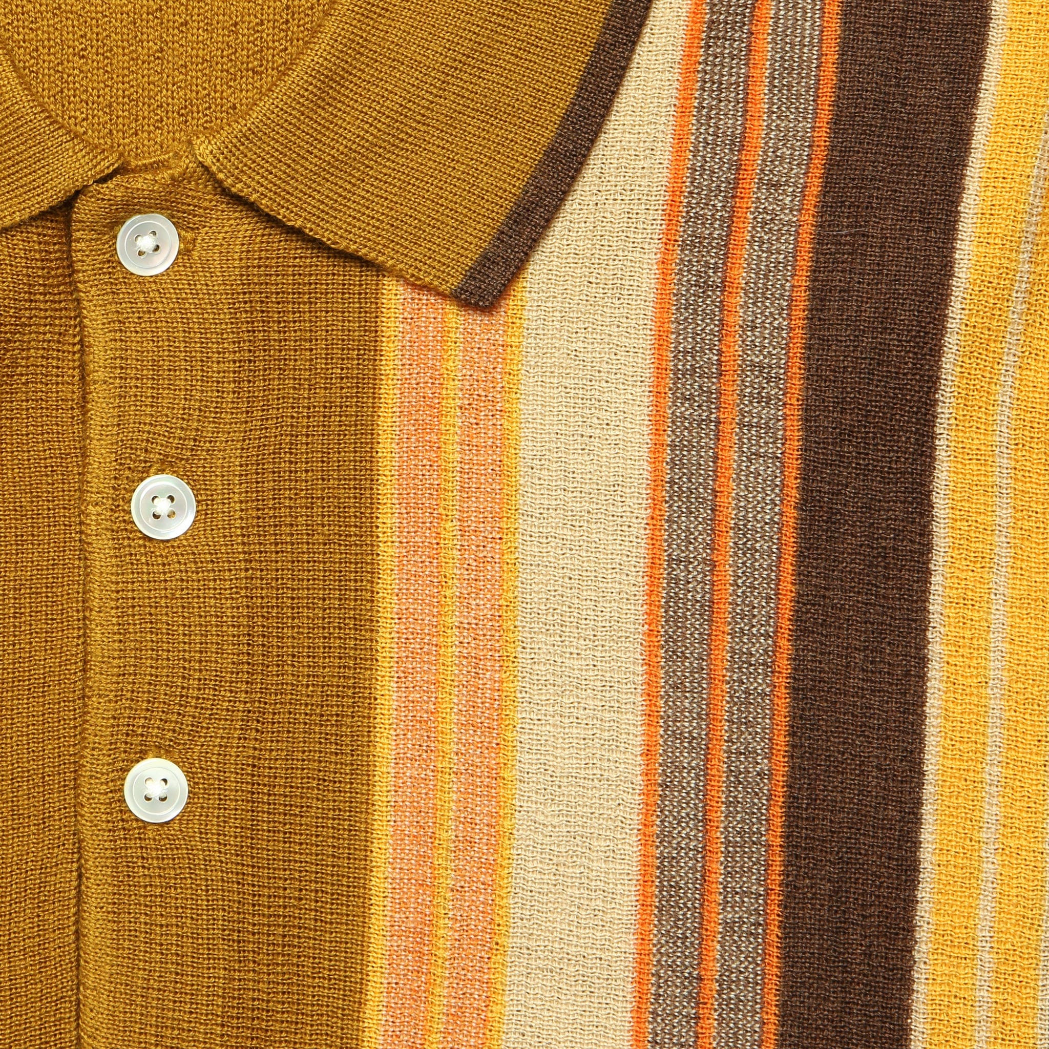 
                          Striped Knit Sweater Polo - Mustard - BEAMS+ - STAG Provisions - Tops - Sweater
                        