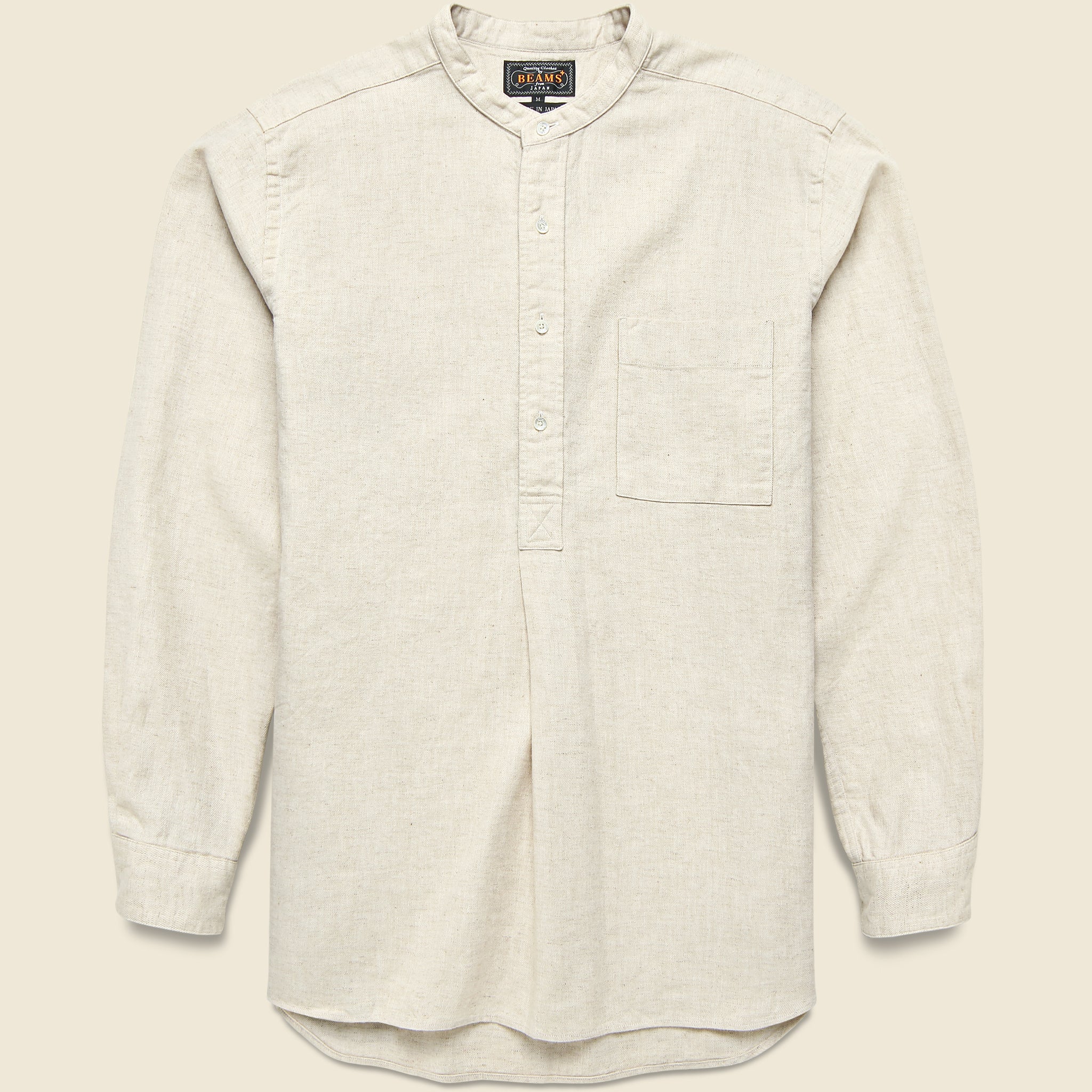 Band Collar Herringbone Pullover - Natural - BEAMS+ - STAG Provisions - Tops - L/S Woven - Solid