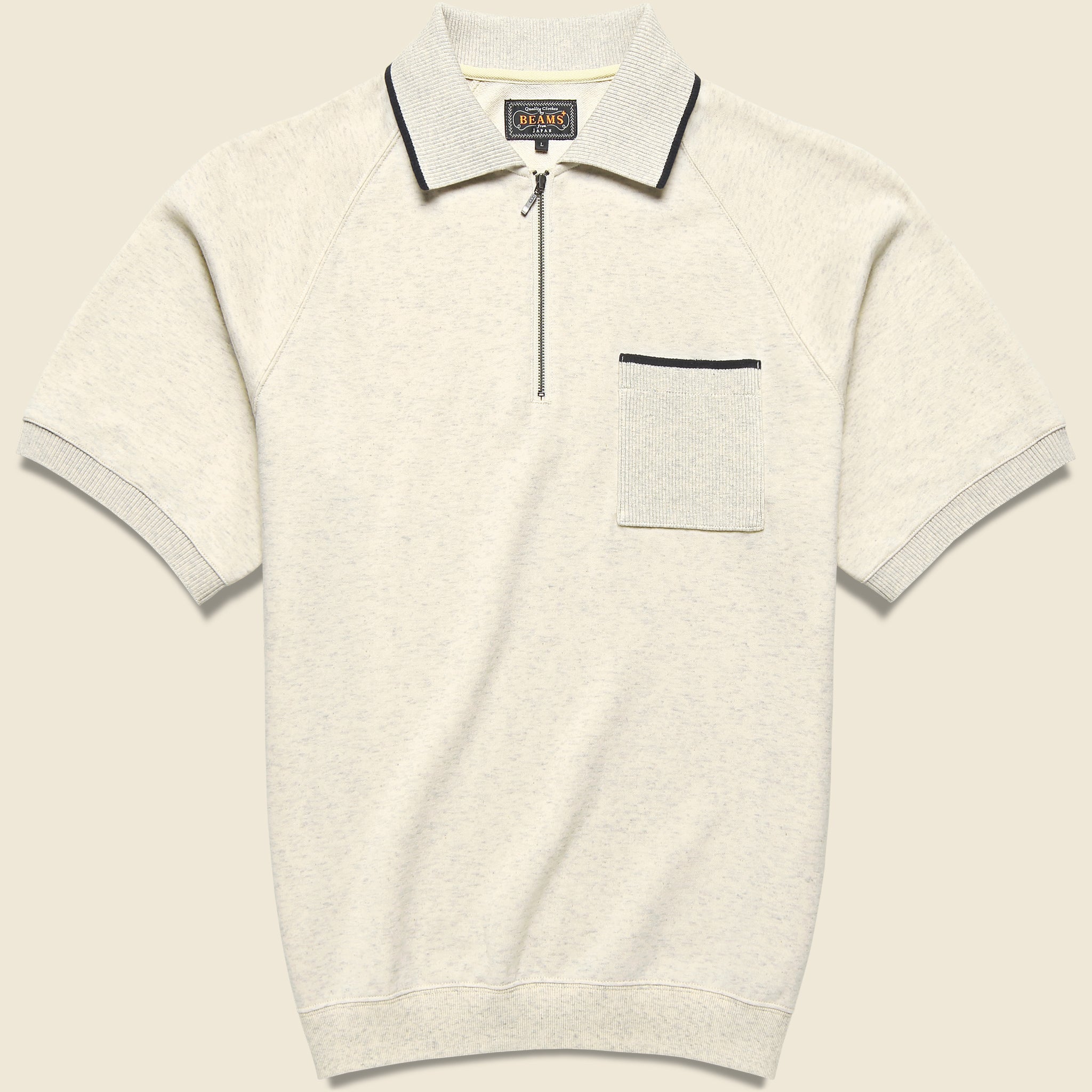 Half-Zip Fleece Polo - Oatmeal - BEAMS+ - STAG Provisions - Tops - S/S Knit