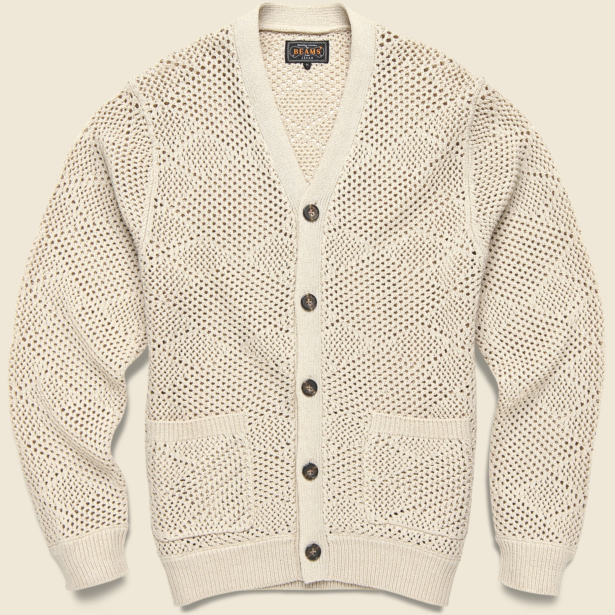 Argyle Mesh Cardigan - Beige - BEAMS+ - STAG Provisions - Tops - Sweater