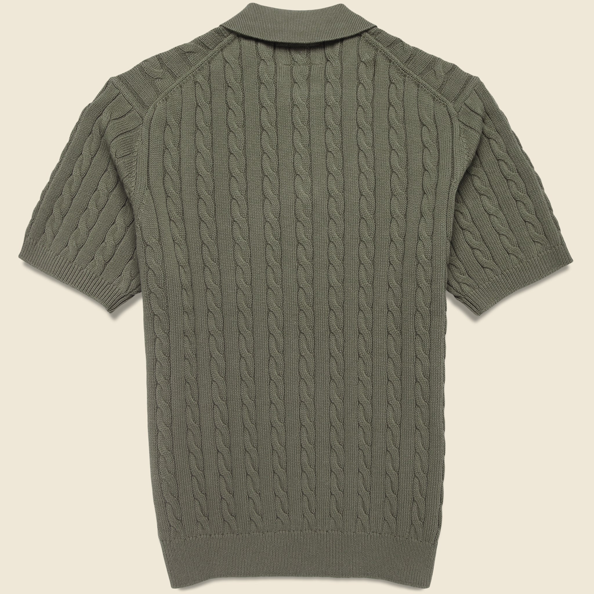 Cable Knit Polo - Olive - BEAMS+ - STAG Provisions - Tops - S/S Knit