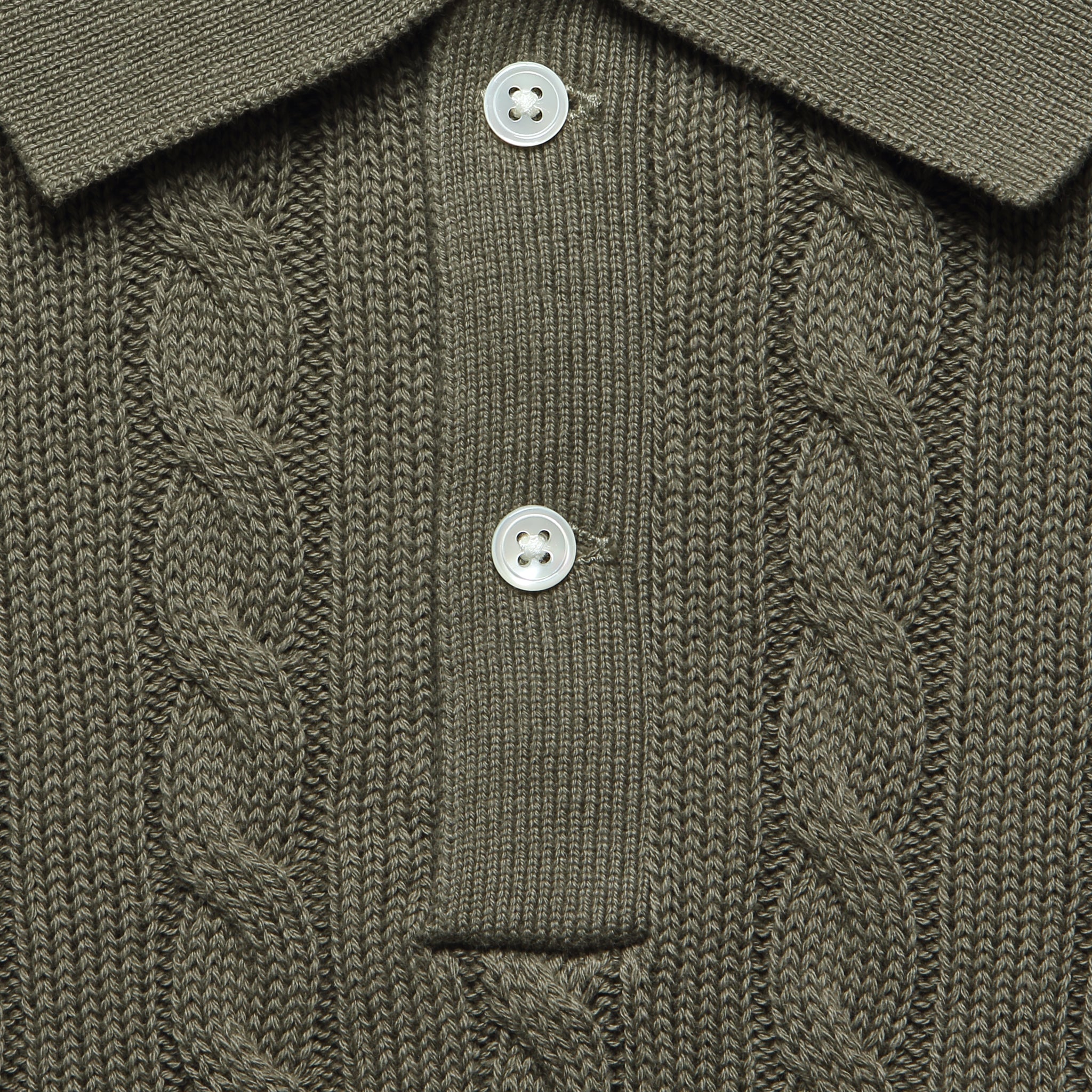 Cable Knit Polo - Olive - BEAMS+ - STAG Provisions - Tops - S/S Knit