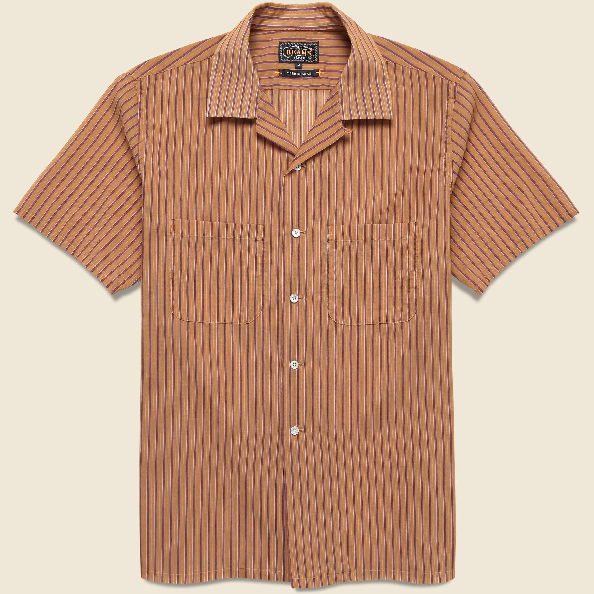 Open Collar Bumpy Stripe Shirt - Orange - BEAMS+ - STAG Provisions - Tops - S/S Woven - Stripe