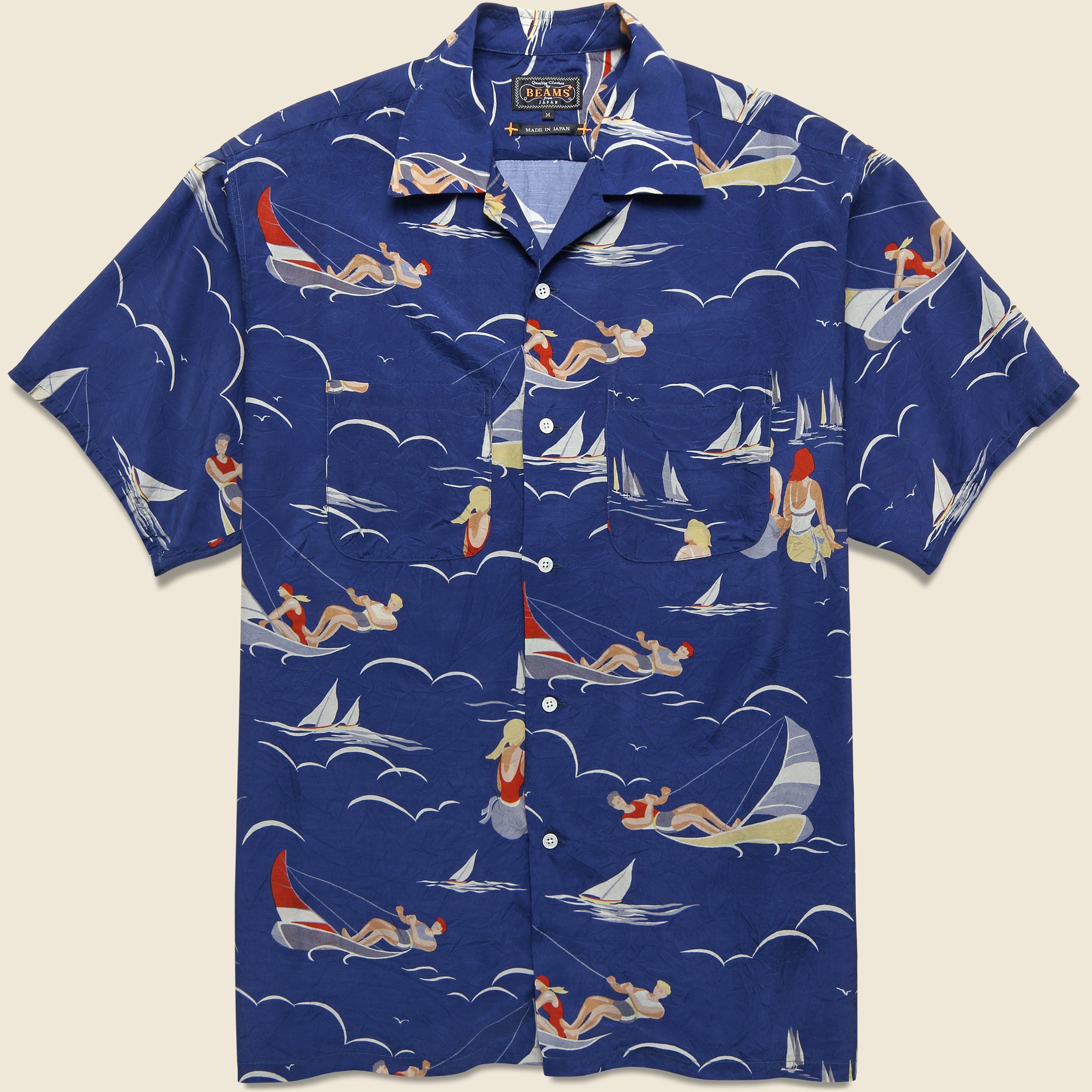 Open Collar Sailing Print Shirt - Blue - BEAMS+ - STAG Provisions - Tops - S/S Woven - Other Pattern