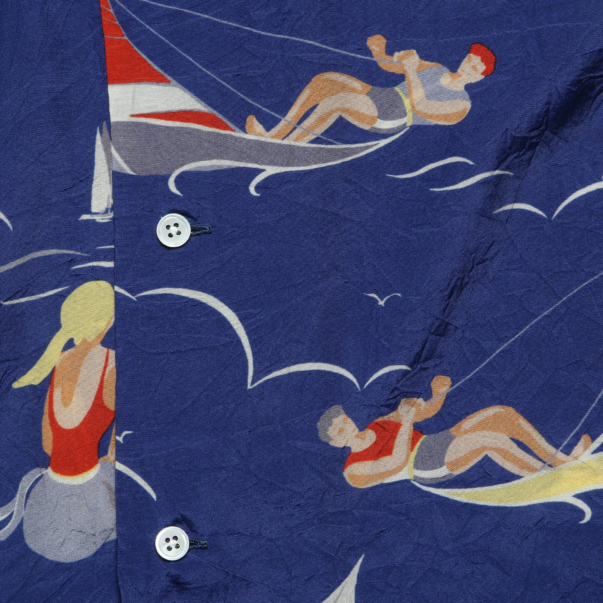 Open Collar Sailing Print Shirt - Blue - BEAMS+ - STAG Provisions - Tops - S/S Woven - Other Pattern