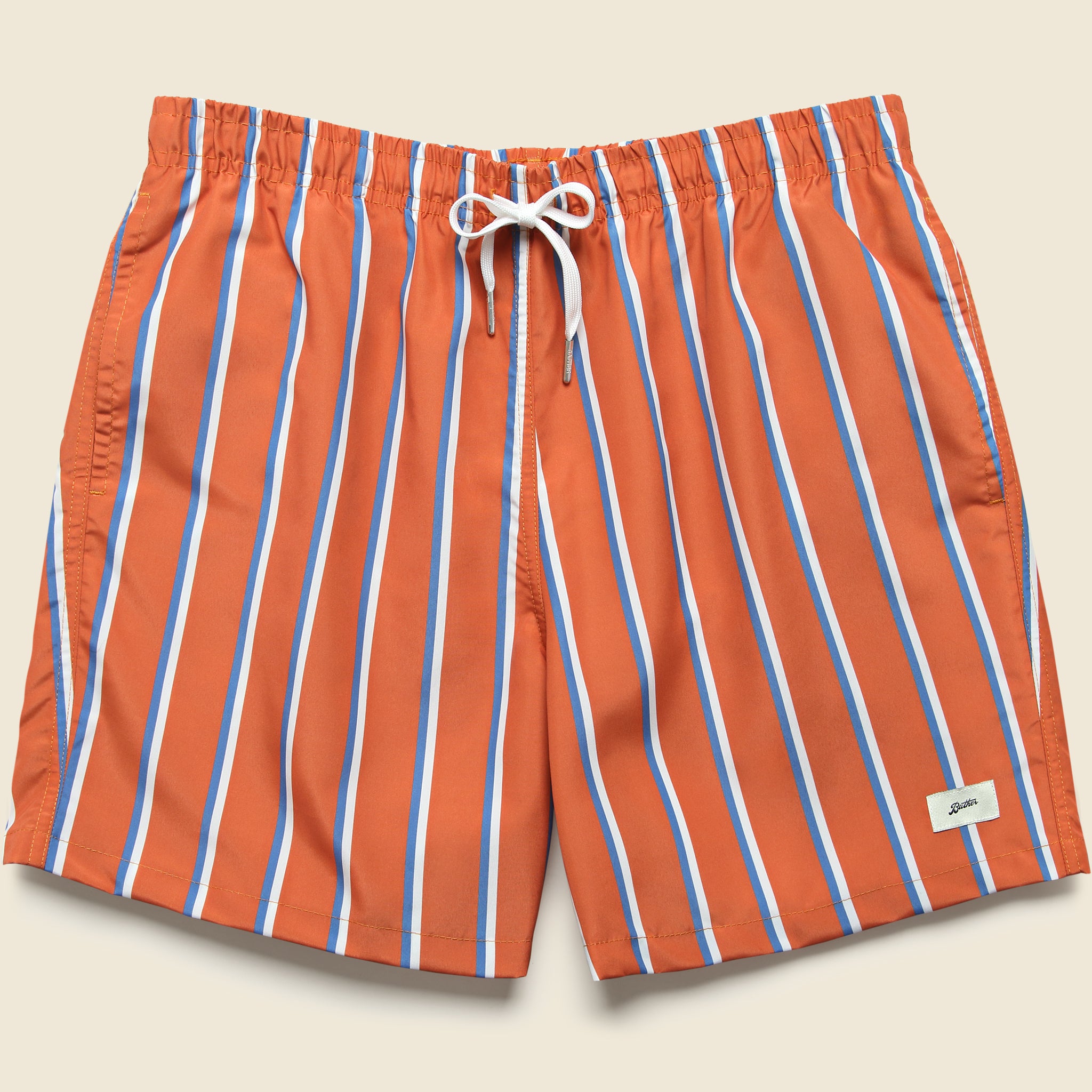 5.5" Fine Stripe Swim Trunks - Orange/Blue/White