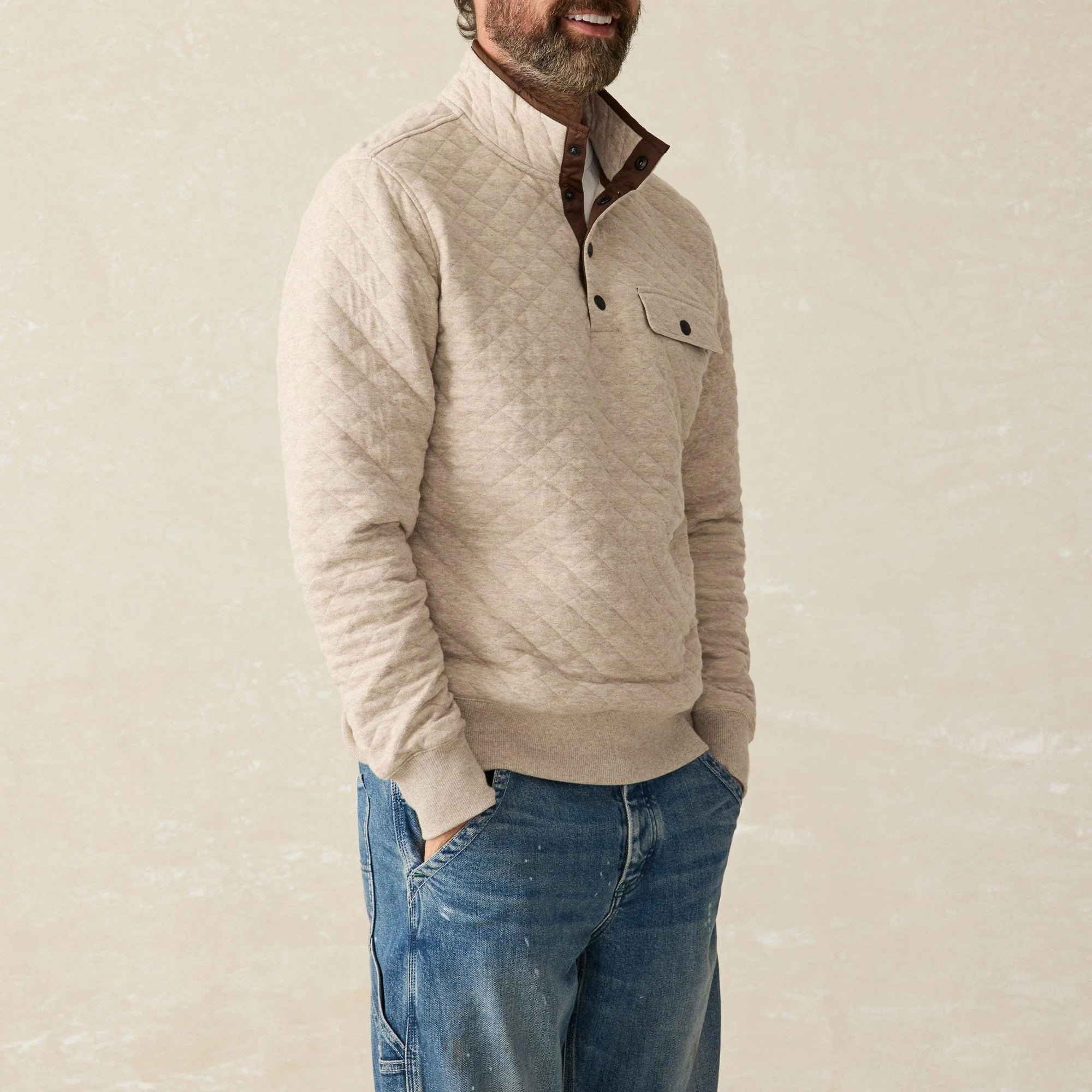 Epic Quilted Fleece Pullover - Oatmeal Melange - Faherty - STAG Provisions - Tops - Fleece / Sweatshirt