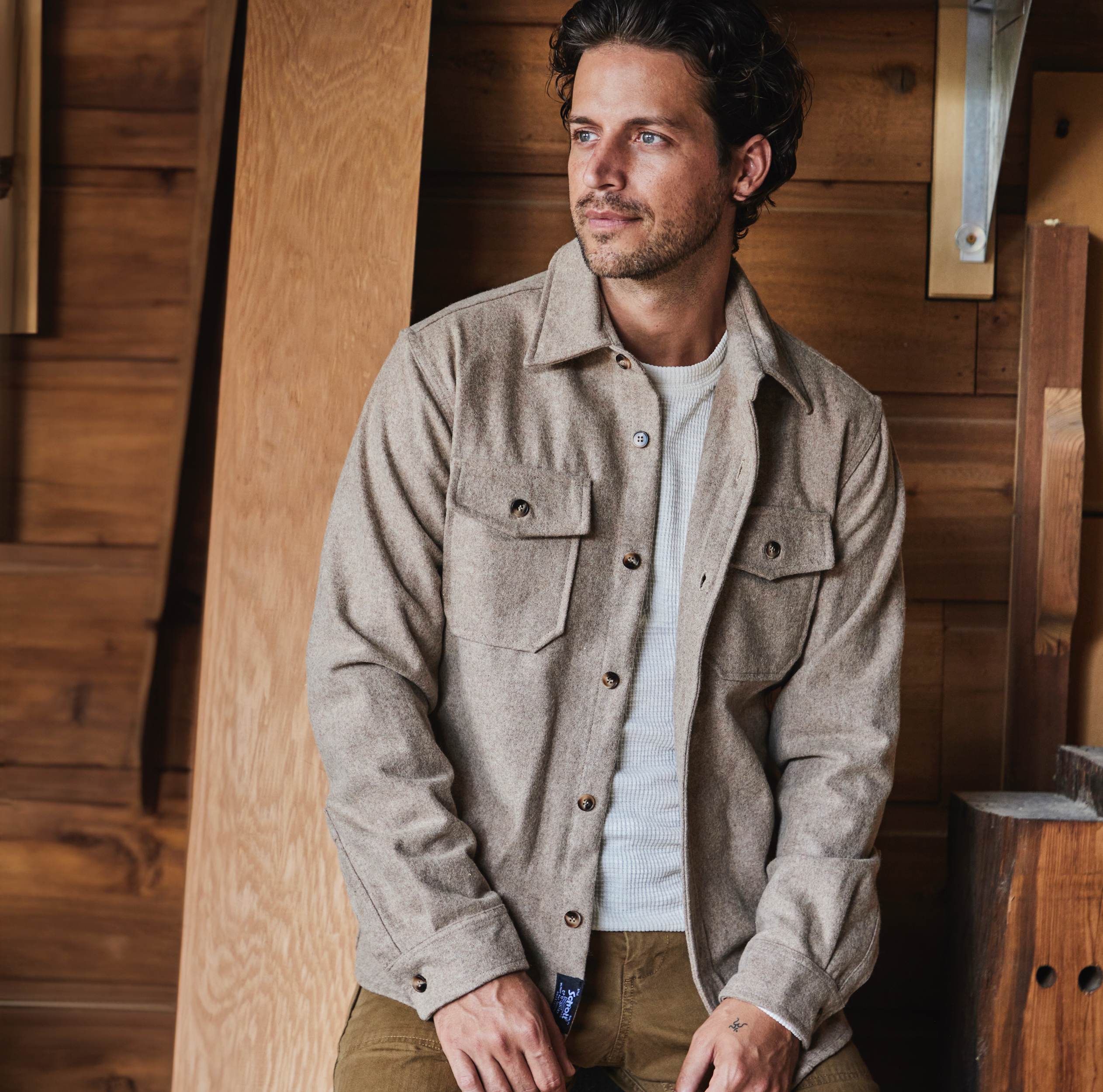 
                          CPO Wool Shirt - Taupe - Schott - STAG Provisions - Tops - L/S Woven - Overshirt
                        