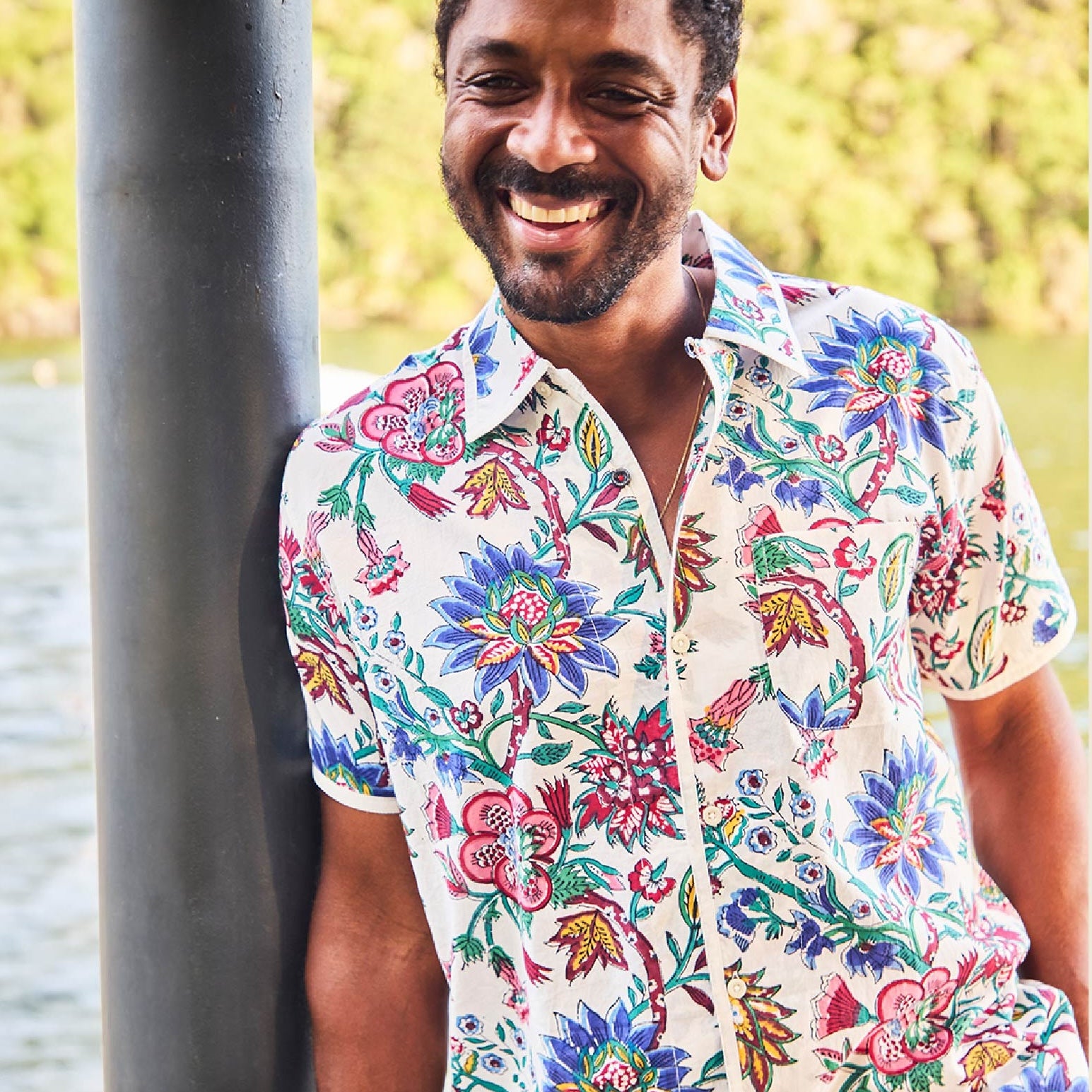Floral Block Print Shirt - White - Kardo - STAG Provisions - Tops - S/S Woven - Floral