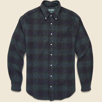 Brushed Cotton Plaid Shirt - Navy