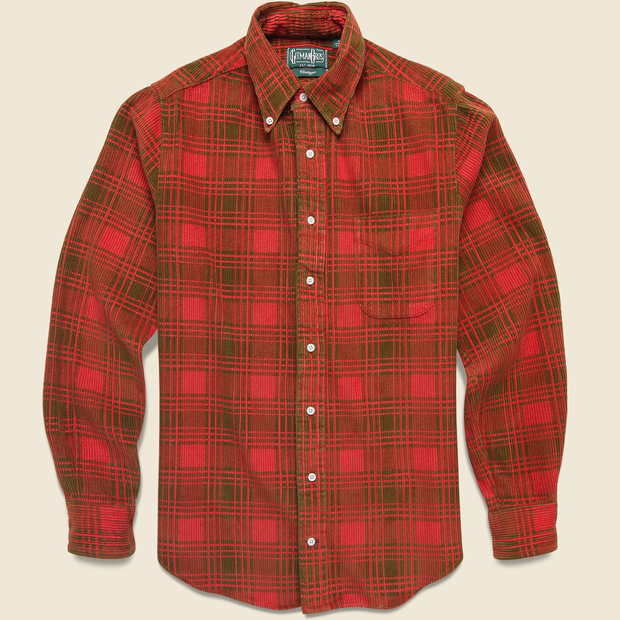 Corduroy Check Shirt - Red - Gitman Vintage - STAG Provisions - Tops - L/S Woven - Corduroy