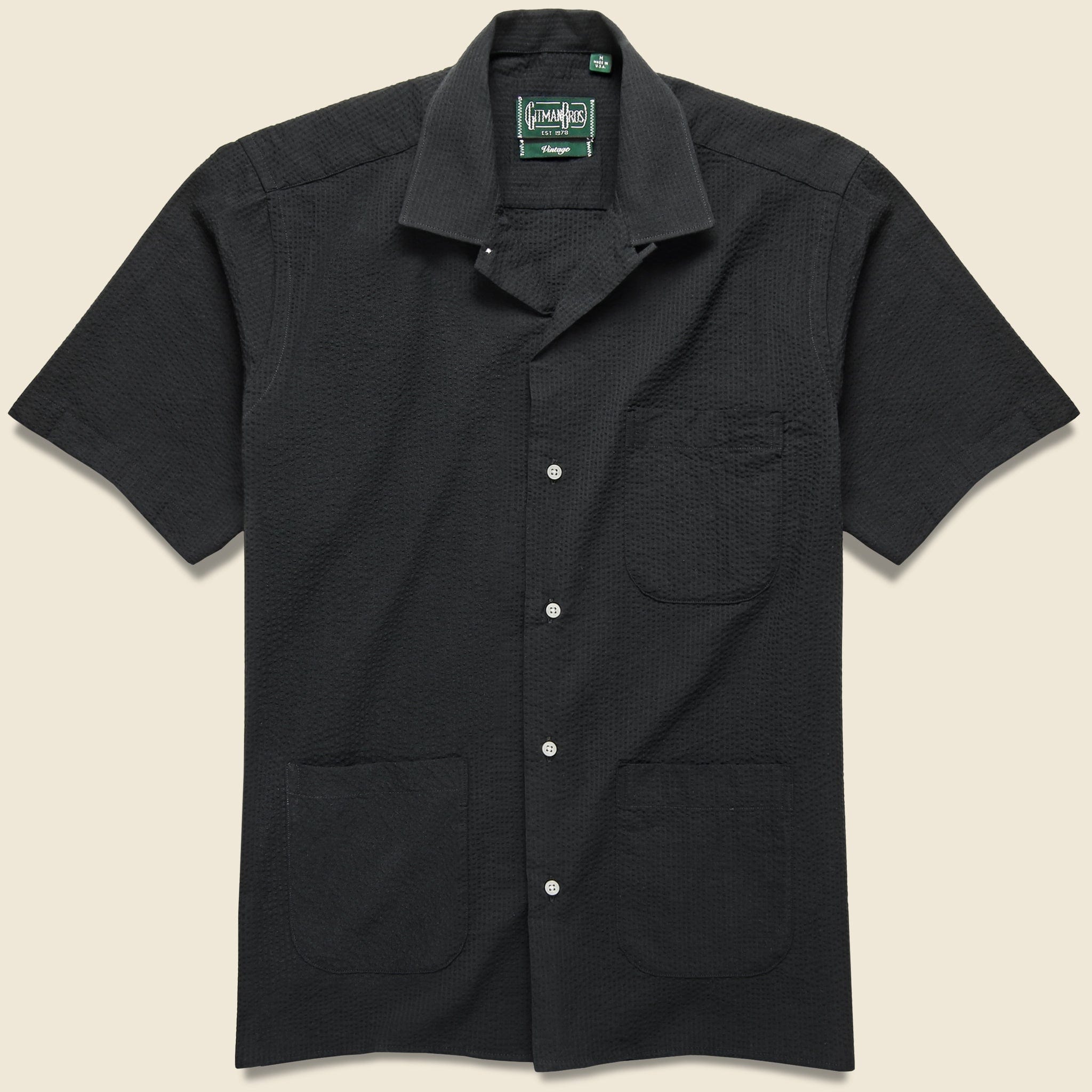 Seersucker Guayabera Shirt - Black - Gitman Vintage - STAG Provisions - Tops - S/S Woven - Seersucker