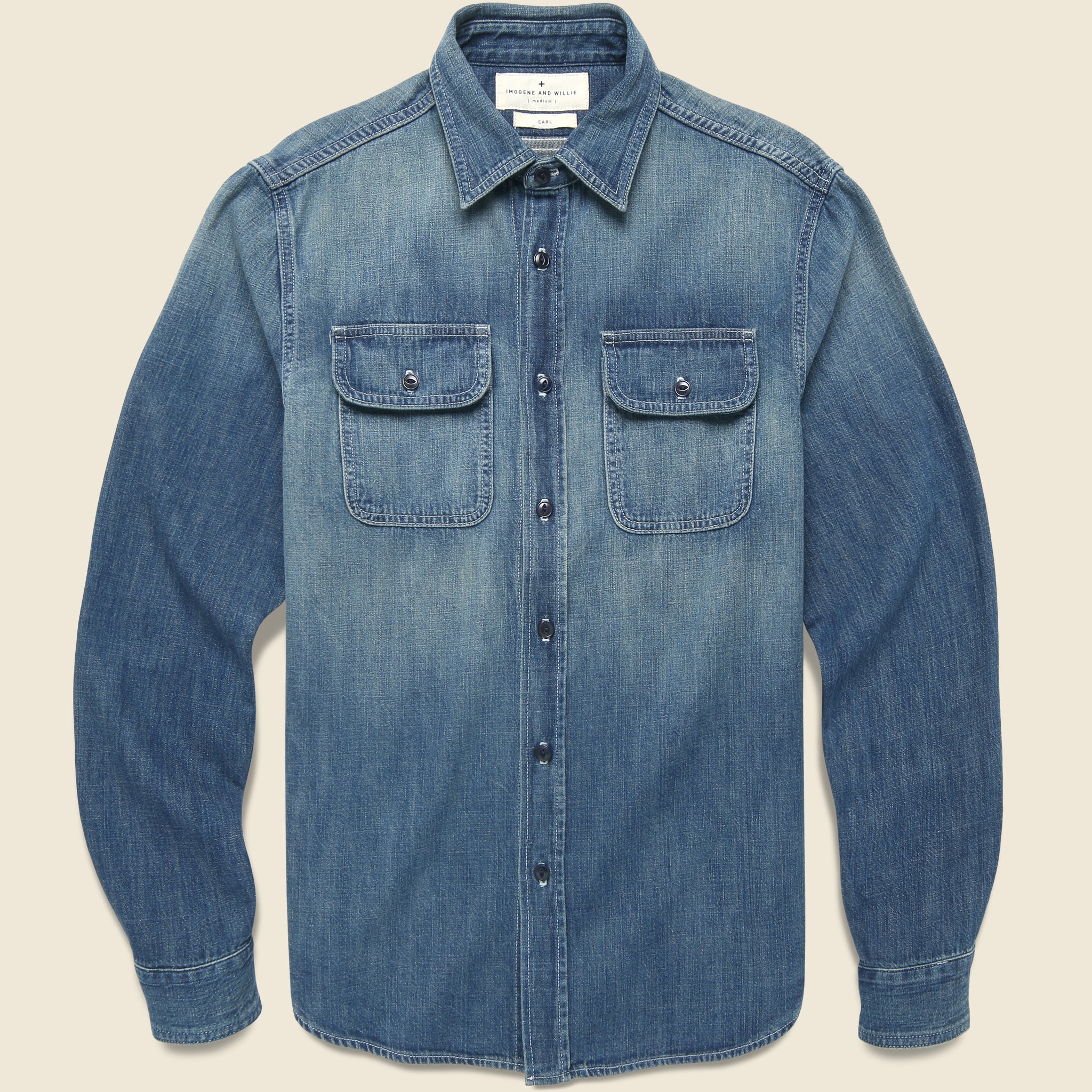 Imogene + Willie Earl Selvedge Denim Shirt in Washed Indigo crafted from premium selvedge denim with a classic workwear-inspired fit.