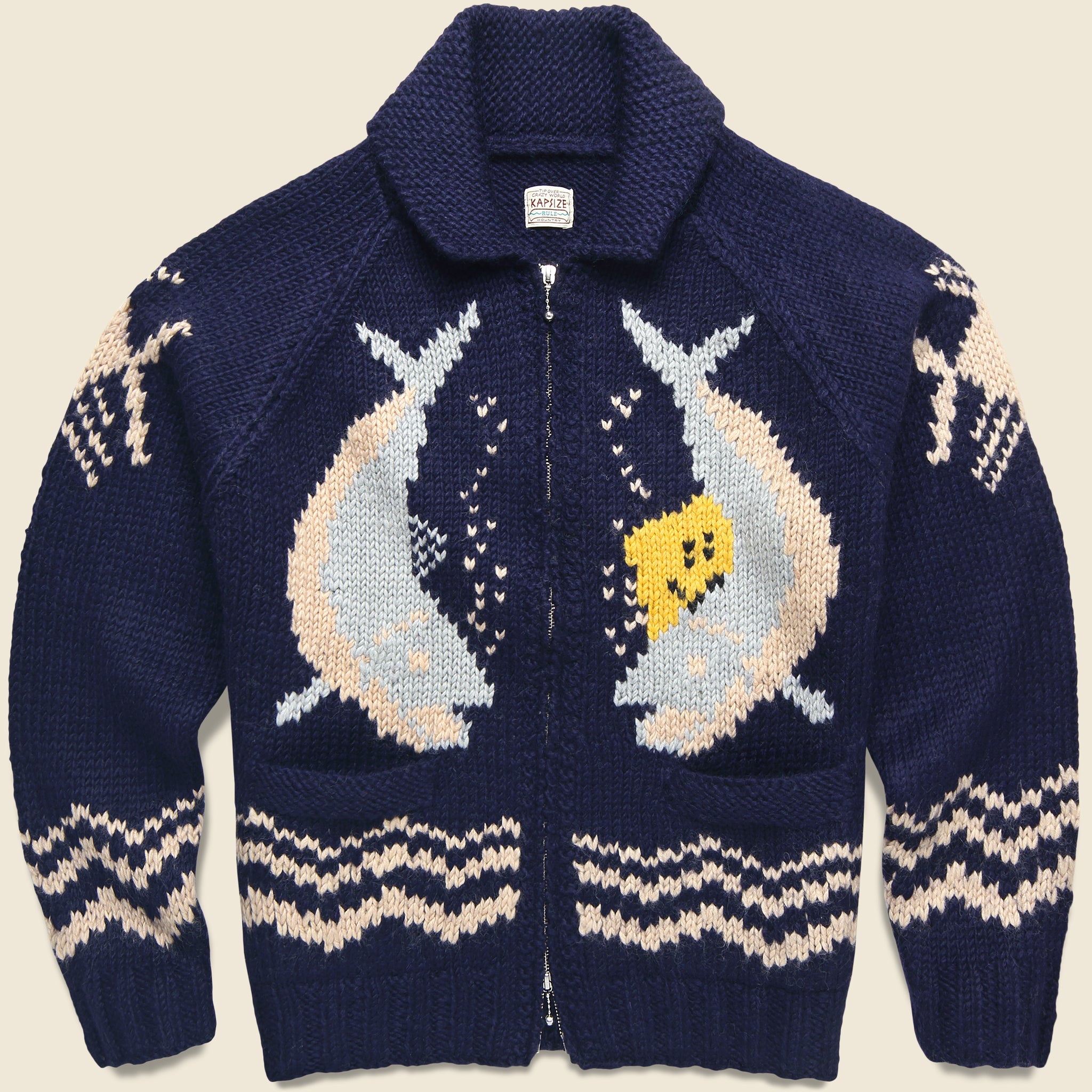 Hand Knit Trout Zip Cardigan - Navy - Kapital - STAG Provisions - Tops - Sweater