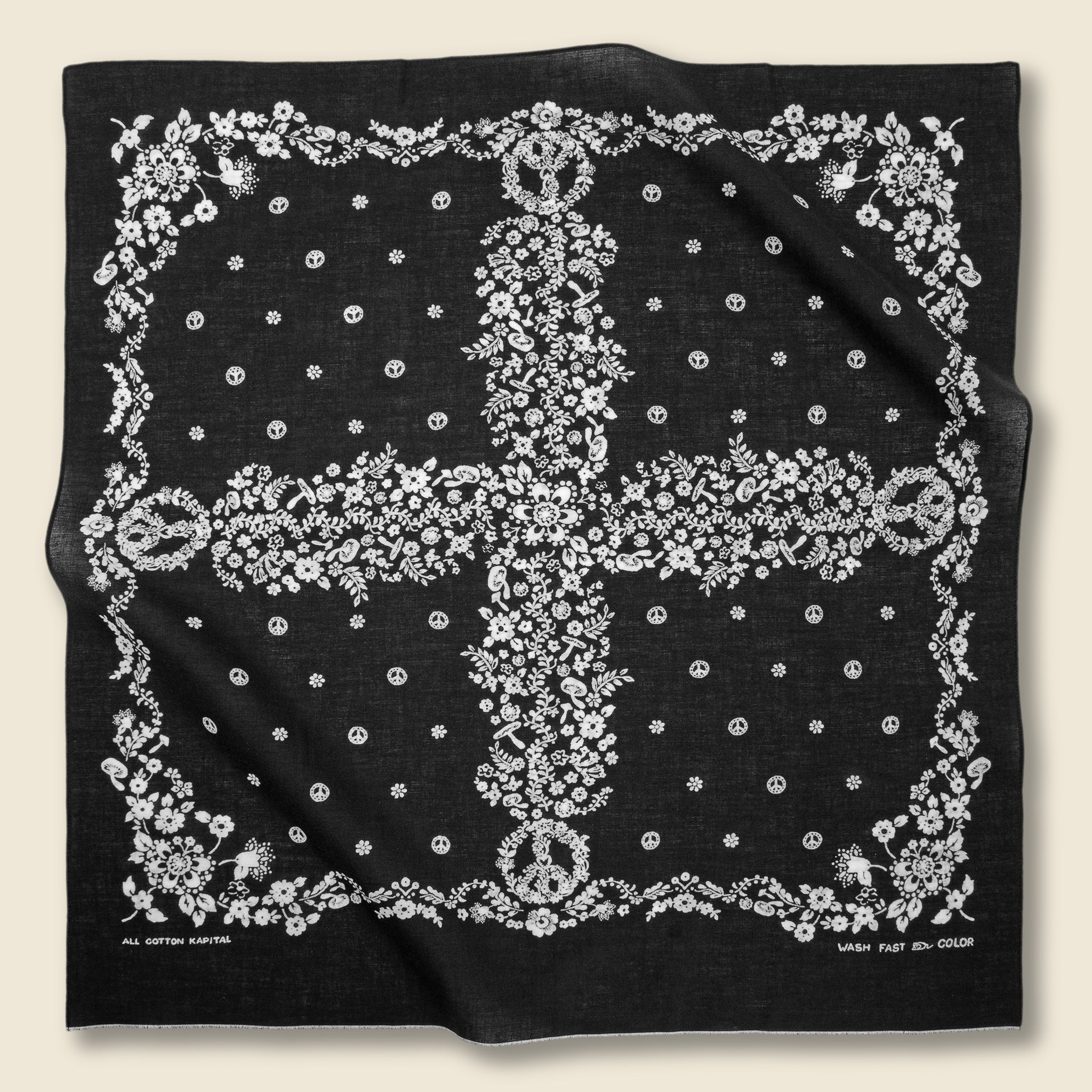 Fastcolor Selvedge Bandana (HIPPIE) - Black - Kapital - STAG Provisions - Accessories - Bandanas
