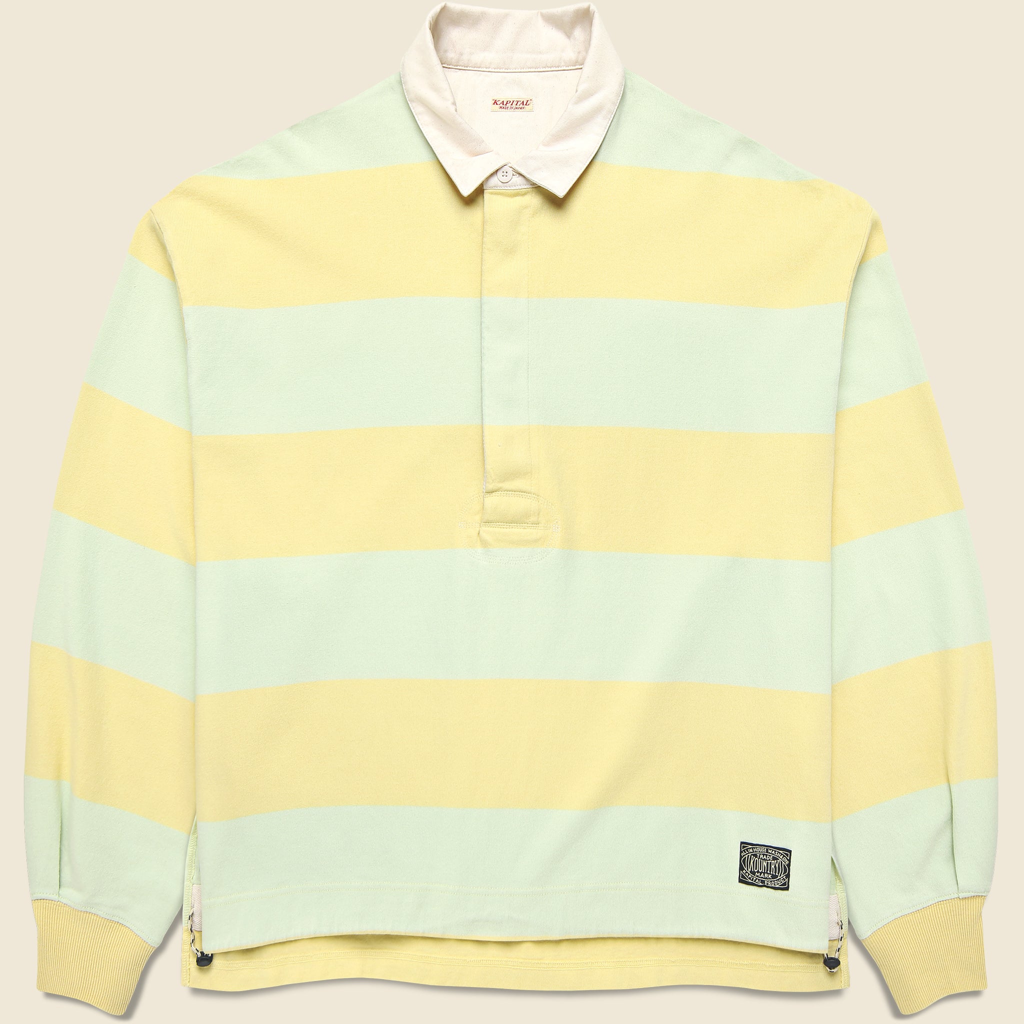 Kapital Jail Stripe Rugger Shirt in Yellow and Green featuring bold striped detailing and a relaxed fit.