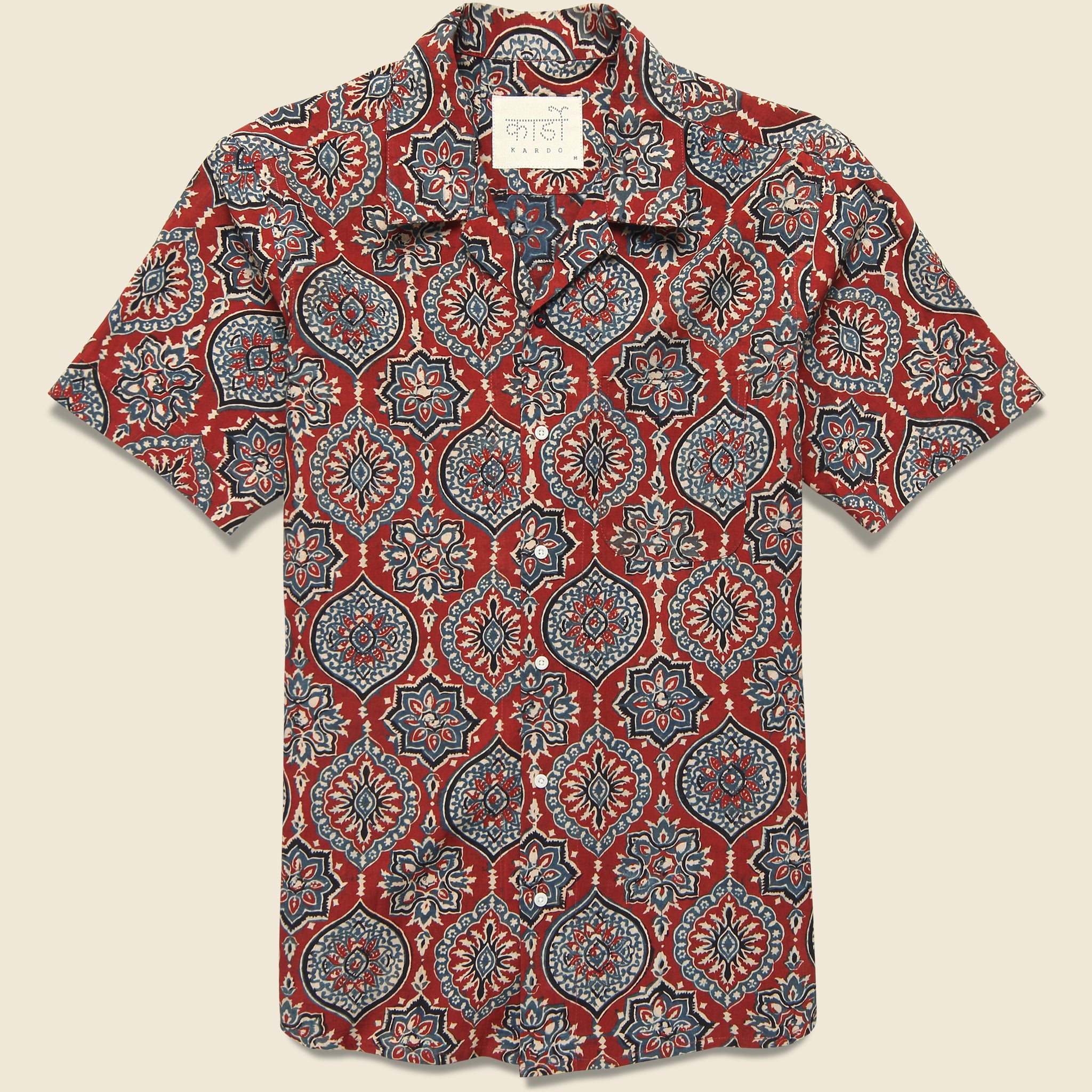 Lamar Block Print Tile Shirt - Red - Kardo - STAG Provisions - Tops - S/S Woven - Other Pattern