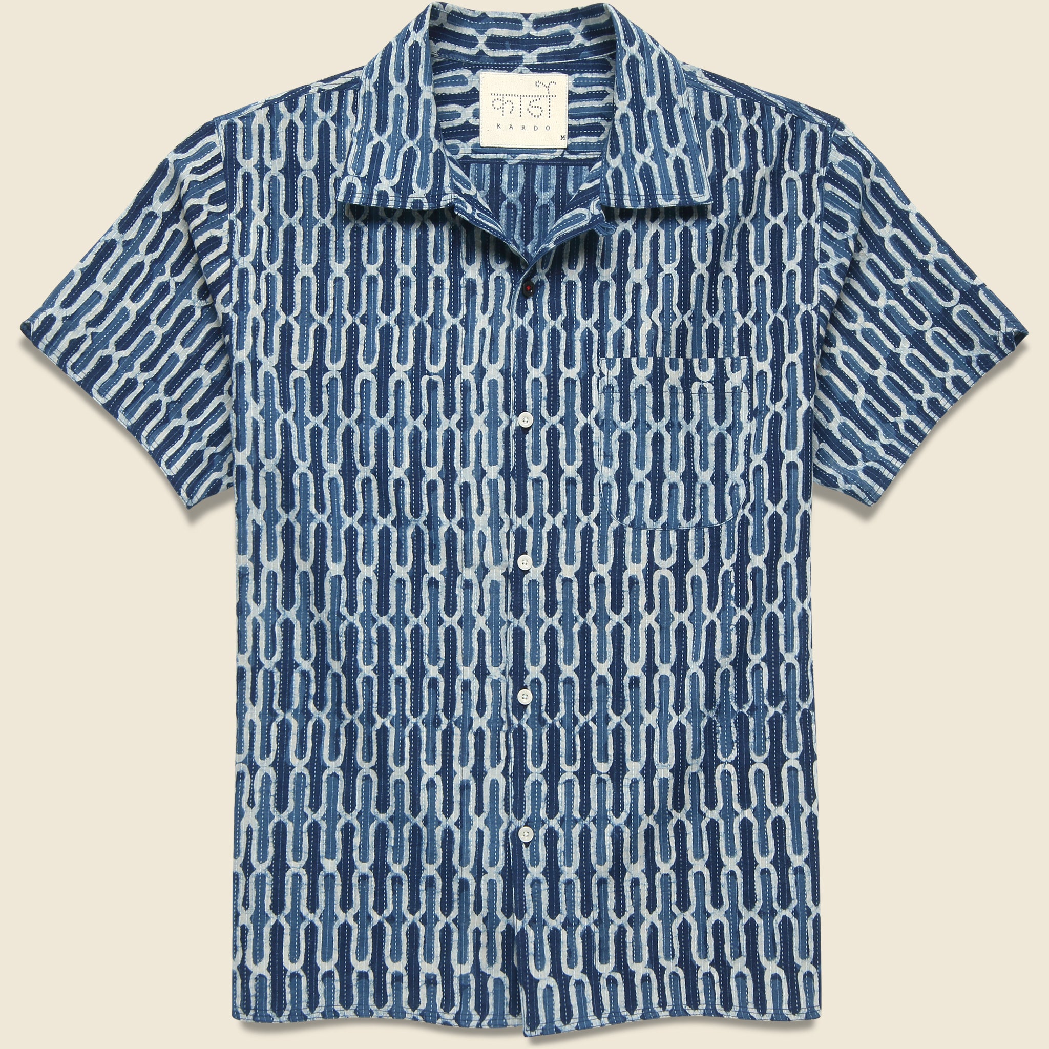 Geo Tile Block Print Shirt - Indigo - Kardo - STAG Provisions - Tops - S/S Woven - Other Pattern