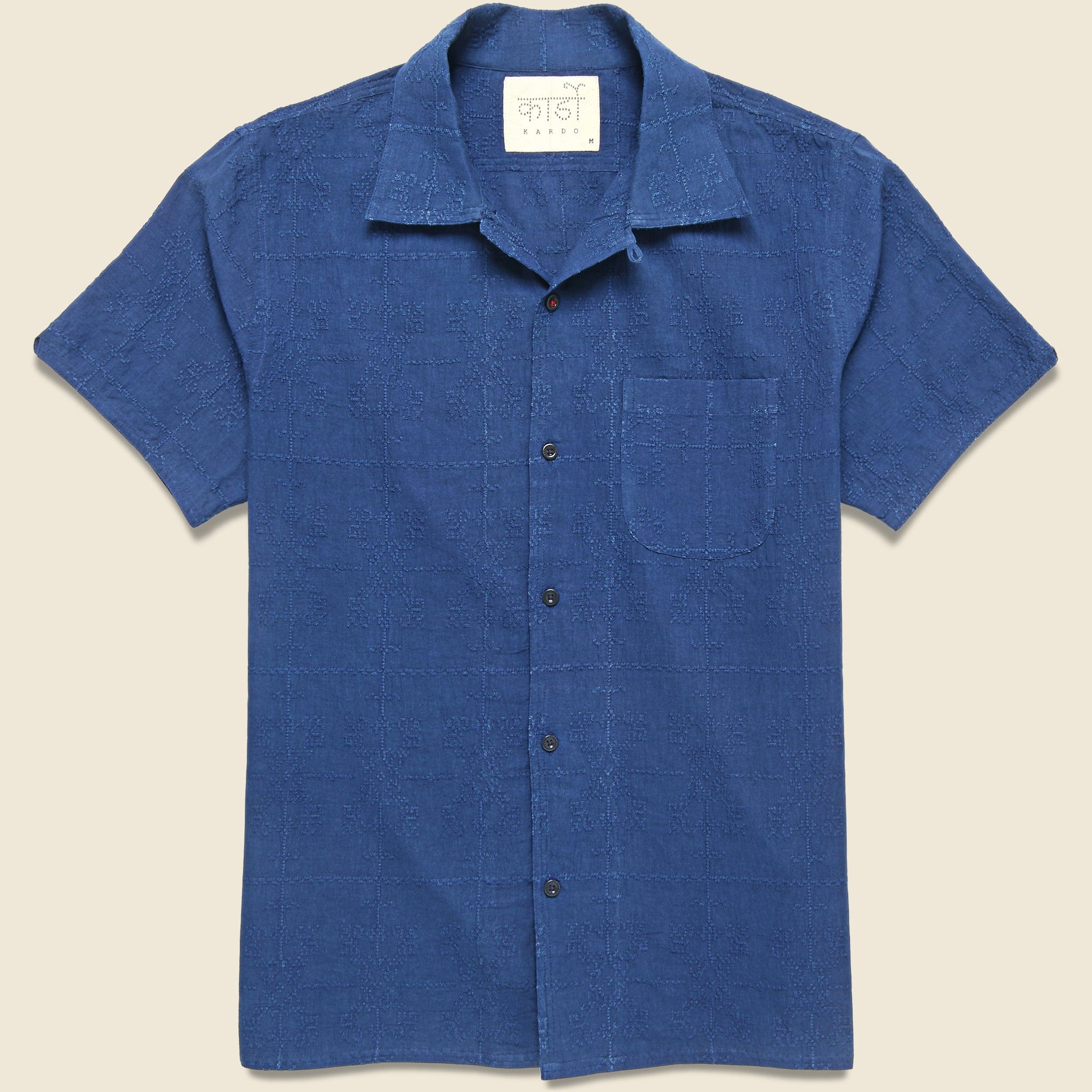 Schiffli Embroidered Shirt - Indigo - Kardo - STAG Provisions - Tops - S/S Woven - Solid