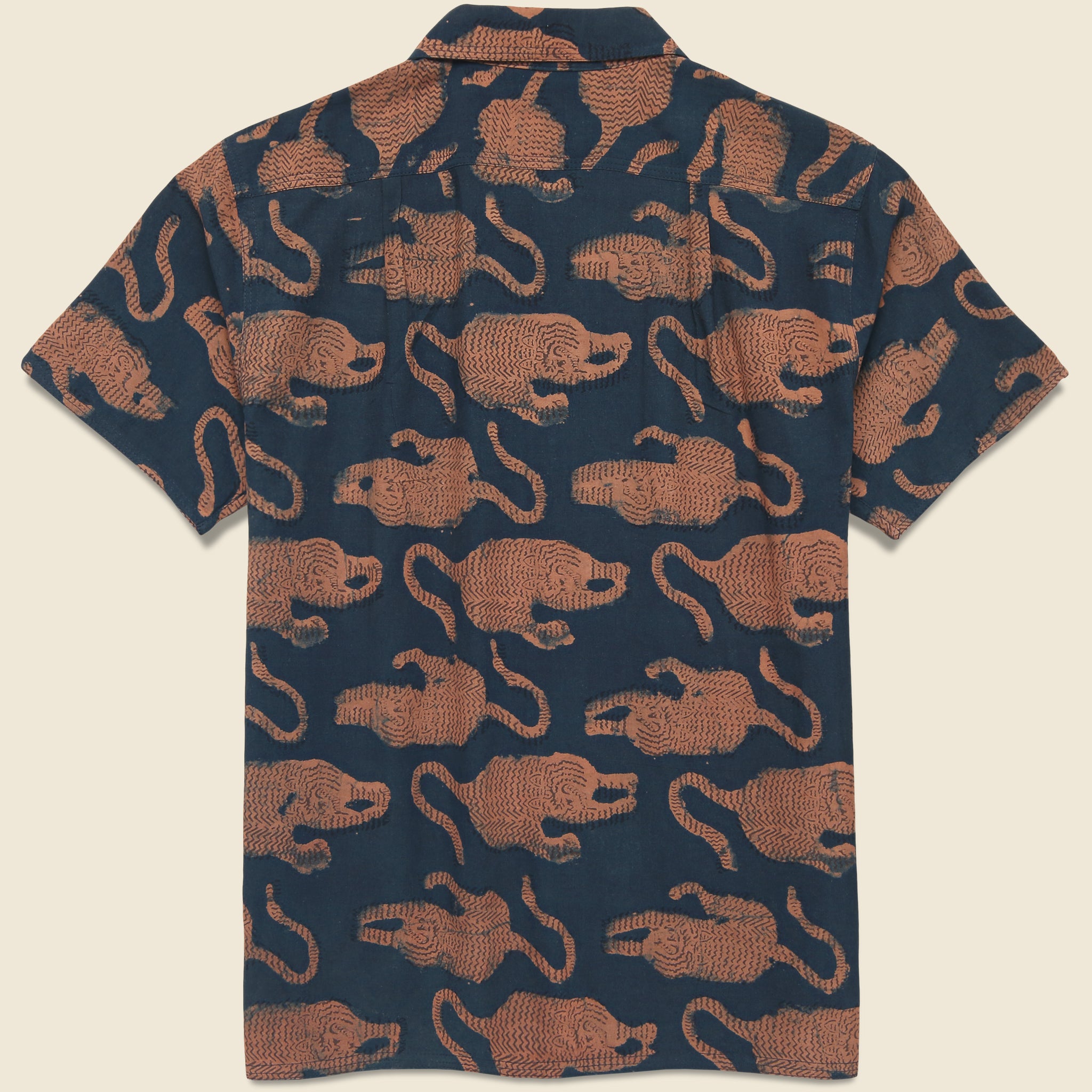 Tiger Block Print Shirt - Navy - Kardo - STAG Provisions - Tops - S/S Woven - Other Pattern