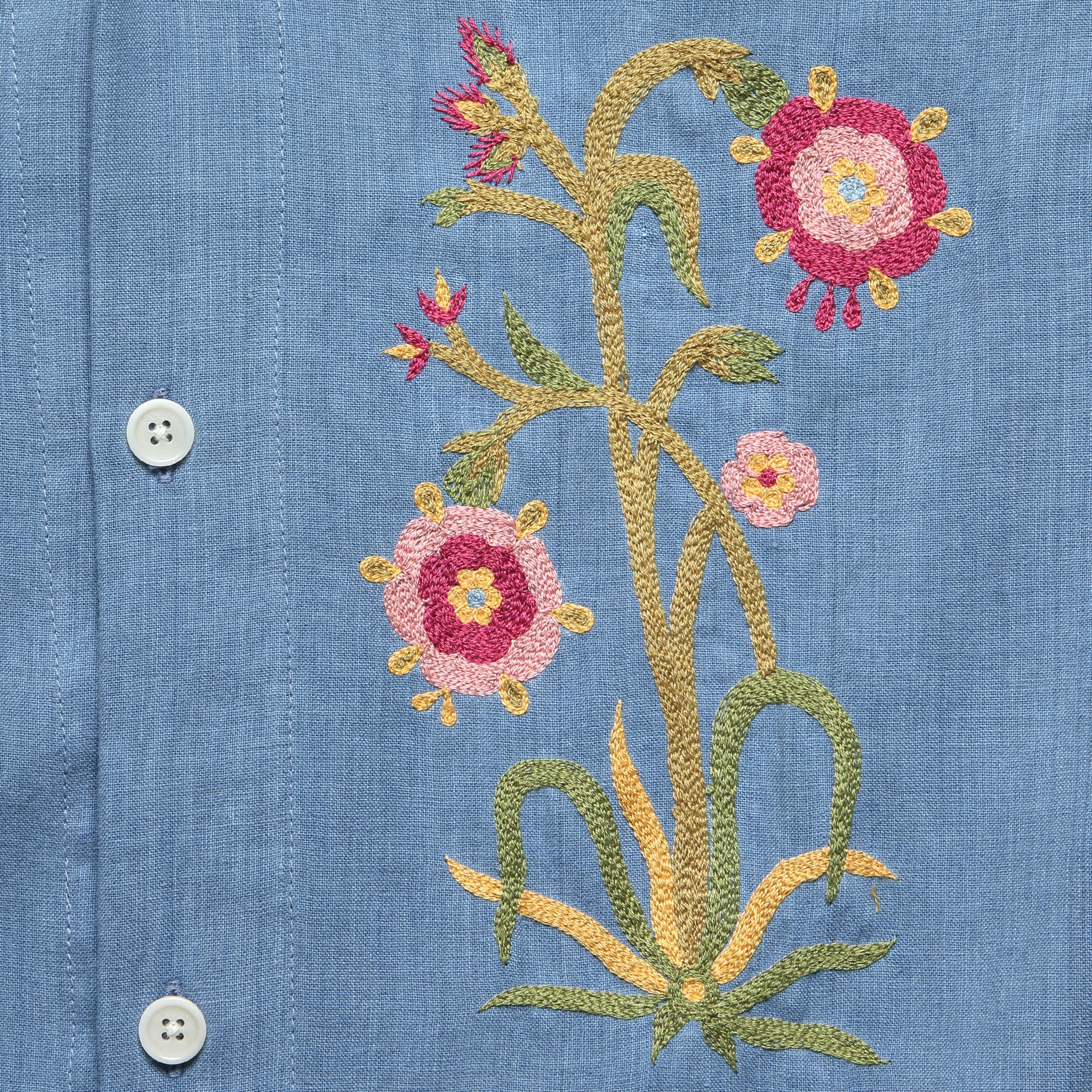 Embroidered Khadi Shirt - Blue - Kardo - STAG Provisions - Tops - S/S Woven - Other Pattern