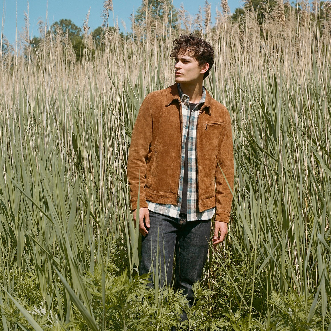 Suede Unlined Trucker Jacket - Saddle - Schott - STAG Provisions - Outerwear - Coat / Jacket