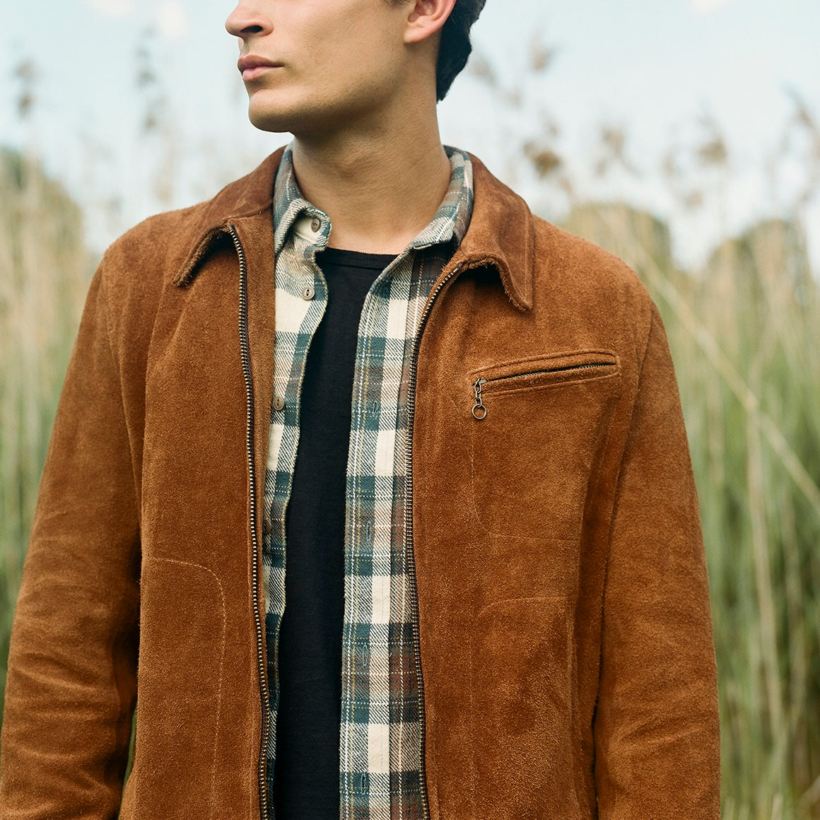 
                          Suede Unlined Trucker Jacket - Saddle - Schott - STAG Provisions - Outerwear - Coat / Jacket
                        