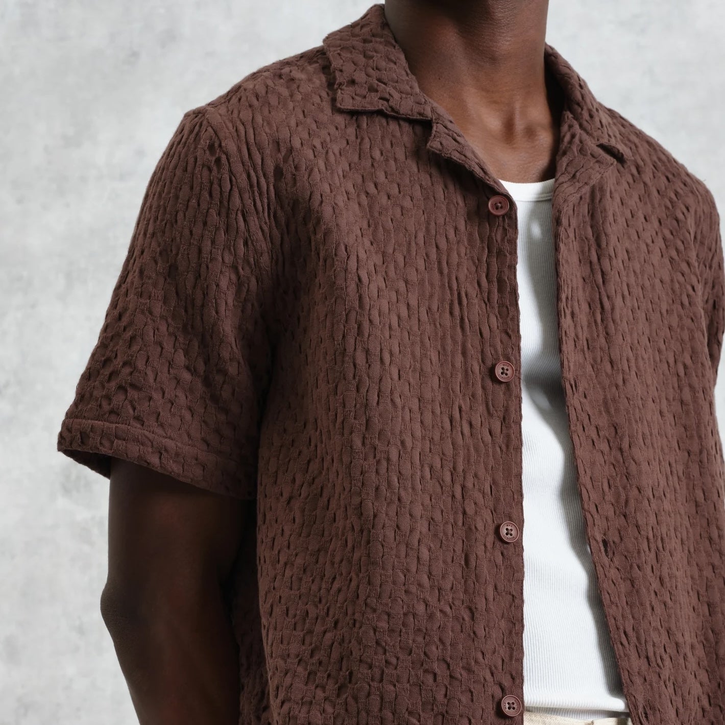 Box Dobby Lido Shirt - Brown - Wax London - STAG Provisions - Tops - S/S Woven - Solid