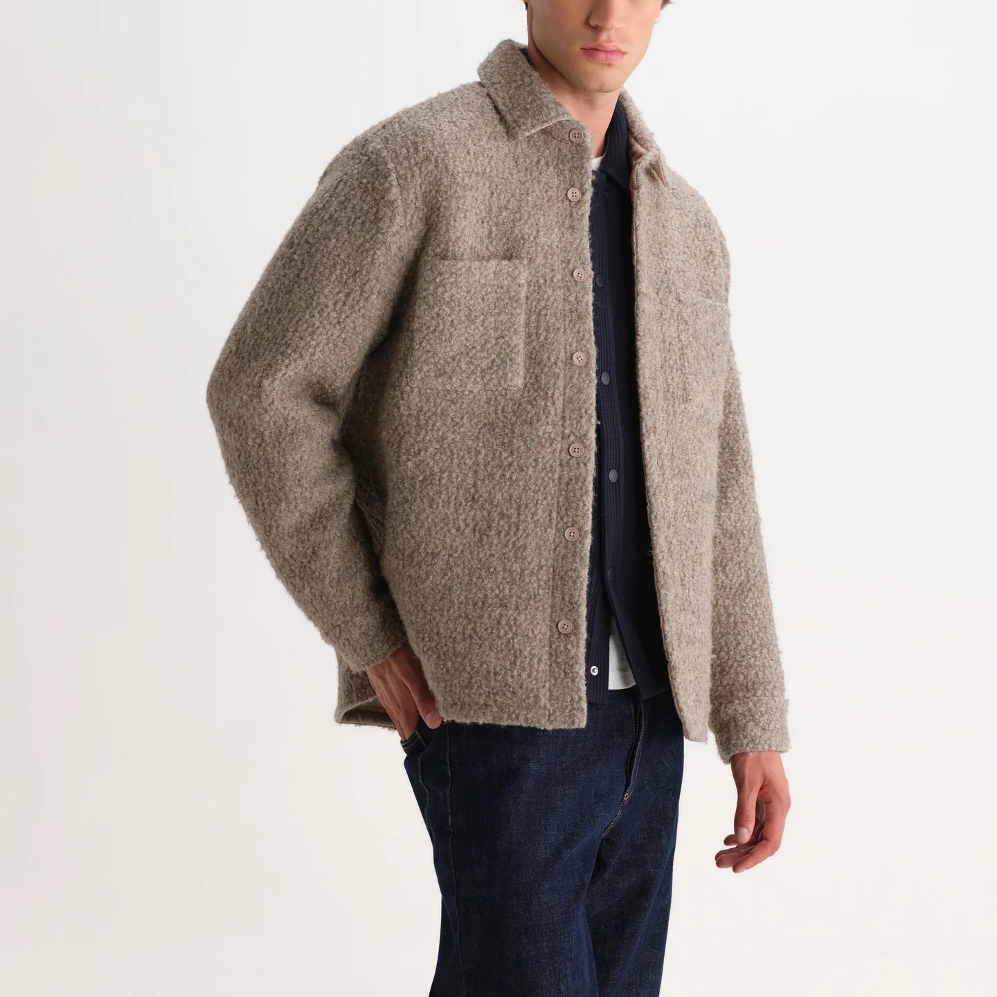 
                          Mount Reversible Overshirt - Bobble Wool Natural - Wax London - STAG Provisions - Outerwear - Shirt Jacket
                        