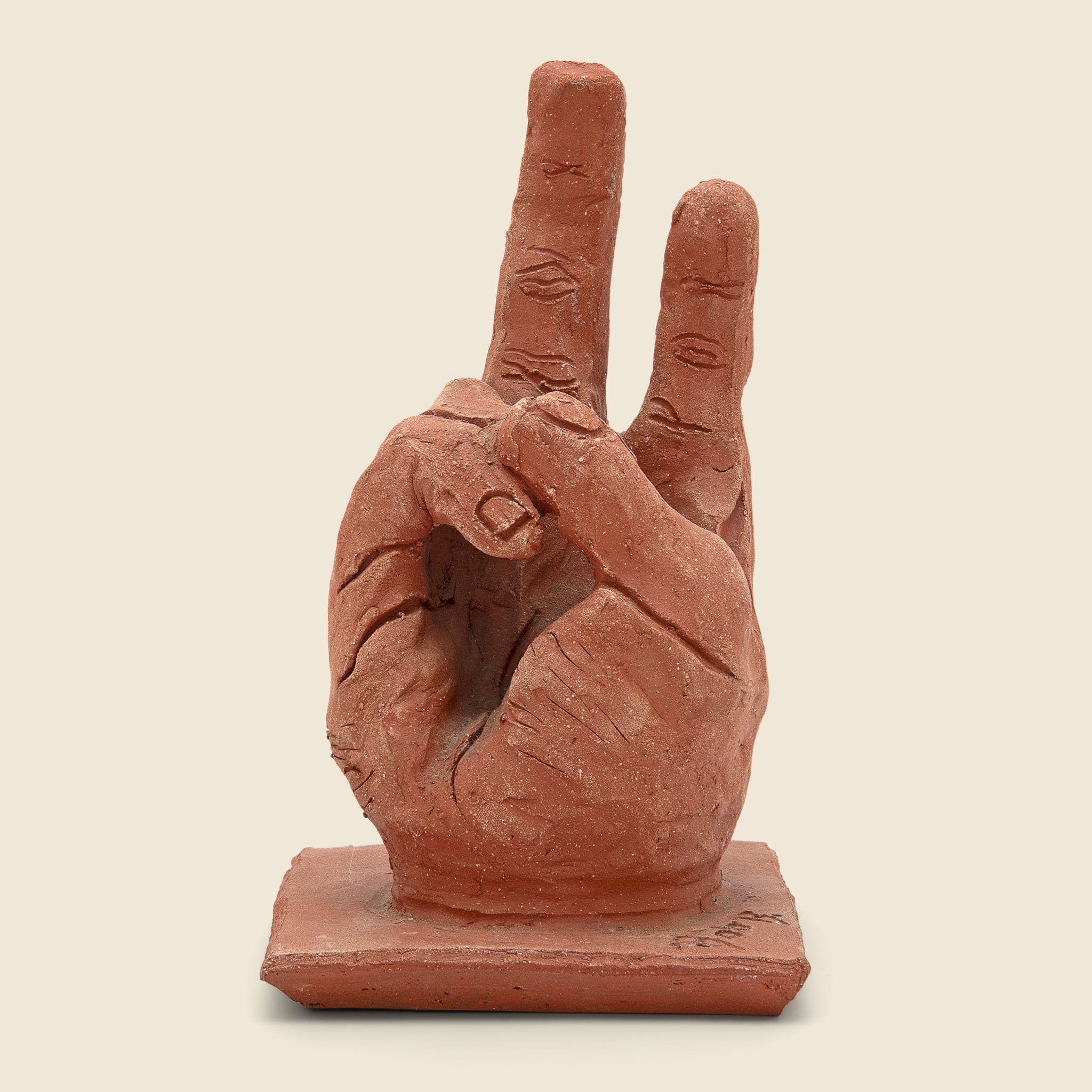 Terracotta Peace Sign Sculpture - Vintage - STAG Provisions - One & Done - Miscellaneous