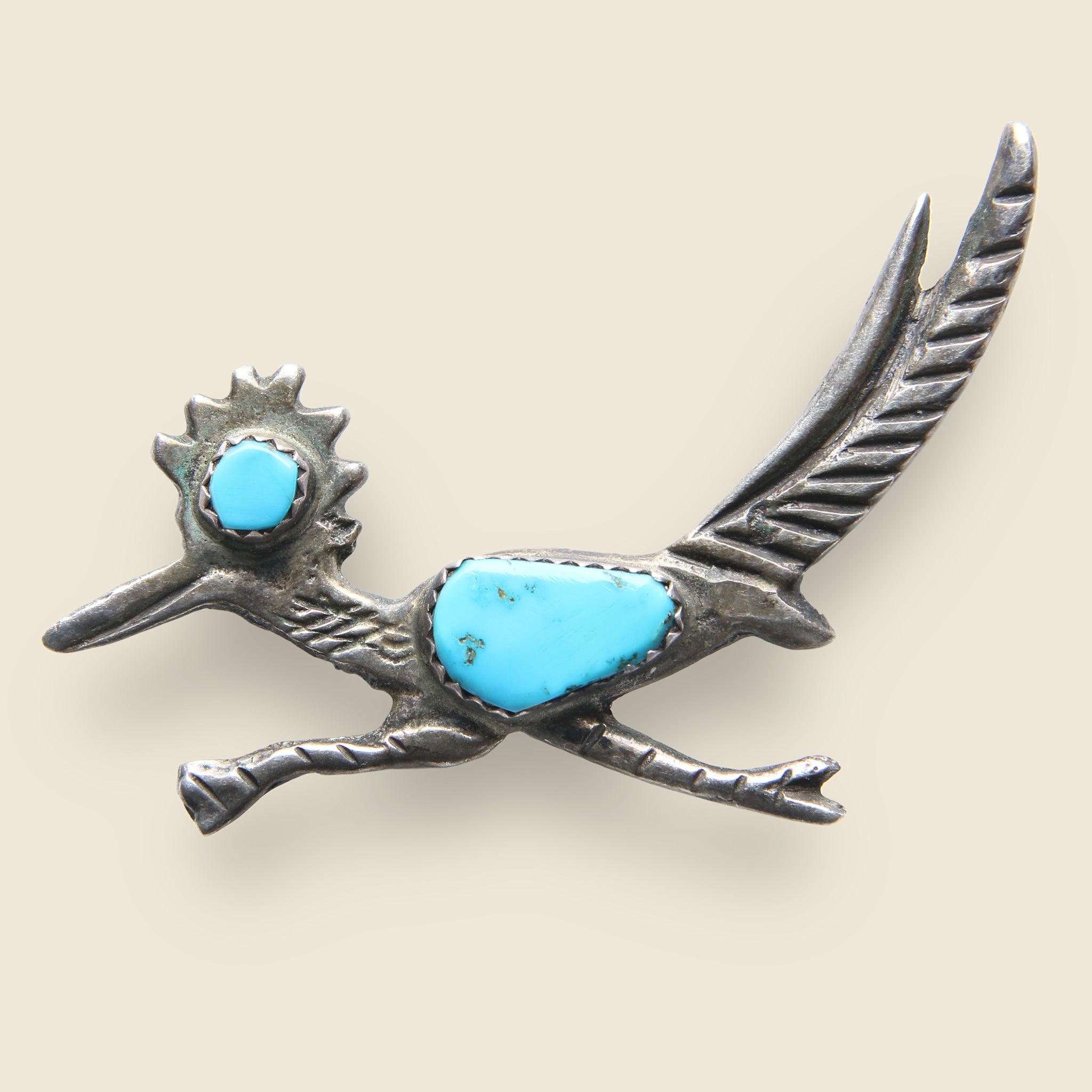 Silver & Turquoise Roadrunner Pin #1 - Vintage - STAG Provisions - One & Done - Accessories & Jewelry