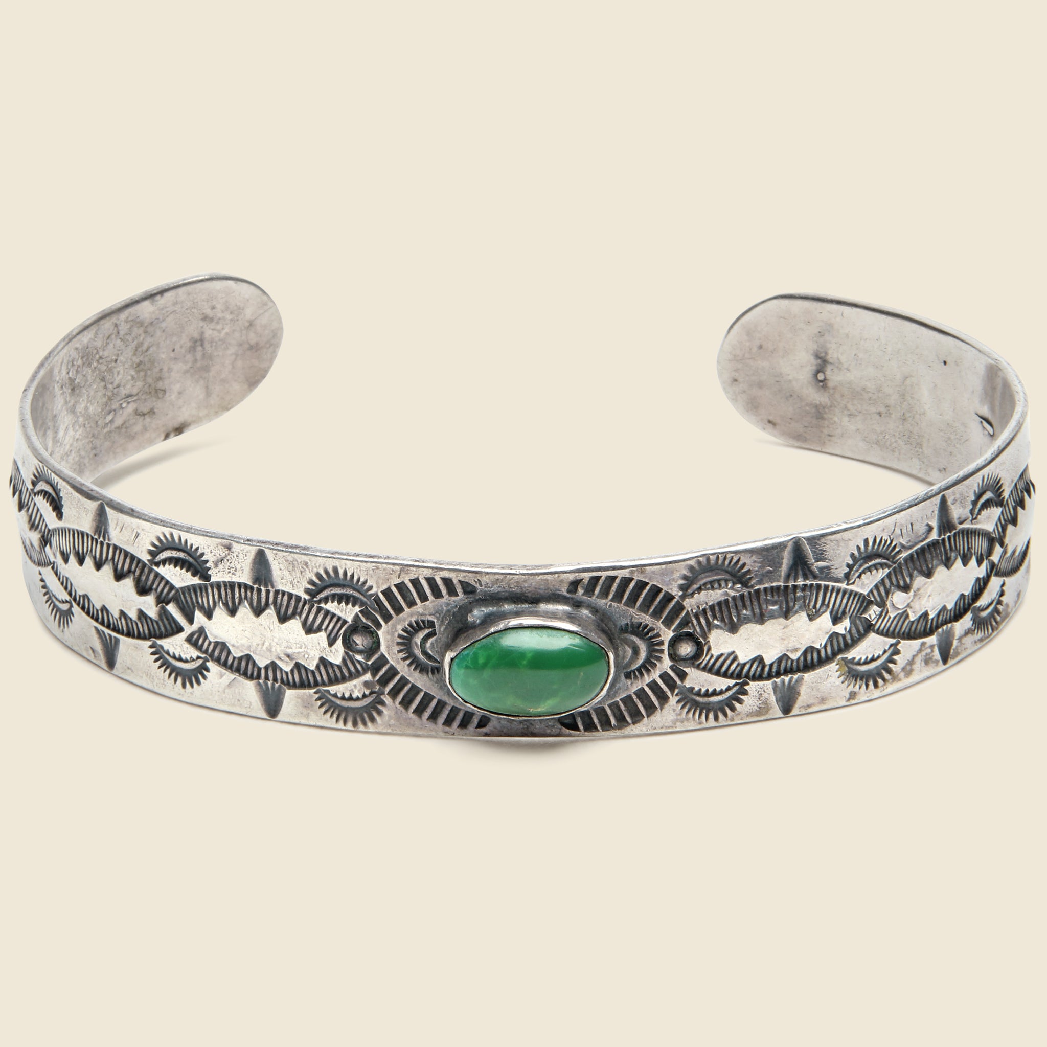 Stamped Silver & Turquoise Cuff #3 - Vintage - STAG Provisions - One & Done - Accessories & Jewelry