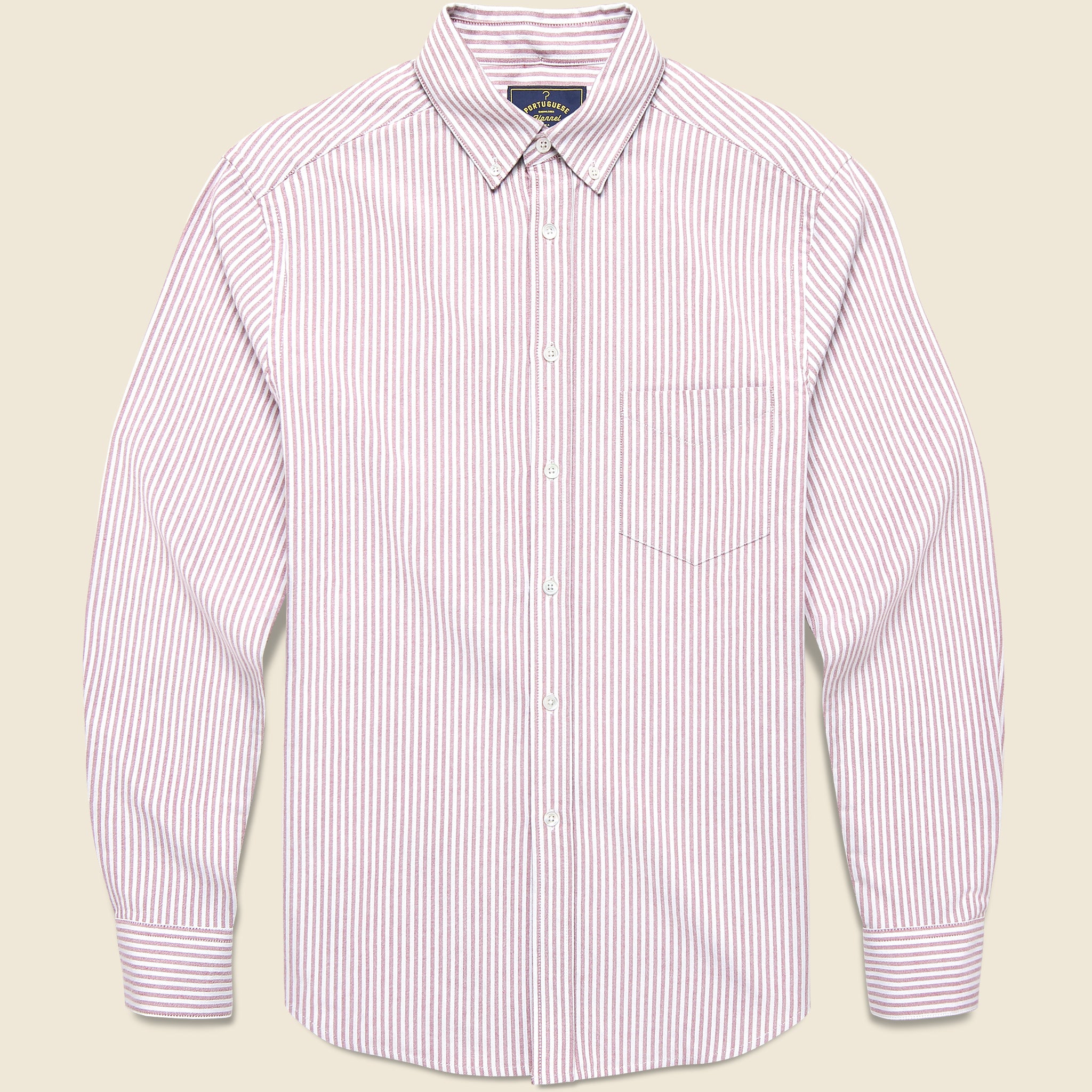 Brushed Stripe Oxford - Bordeaux - Portuguese Flannel - STAG Provisions - Tops - L/S Woven - Stripe