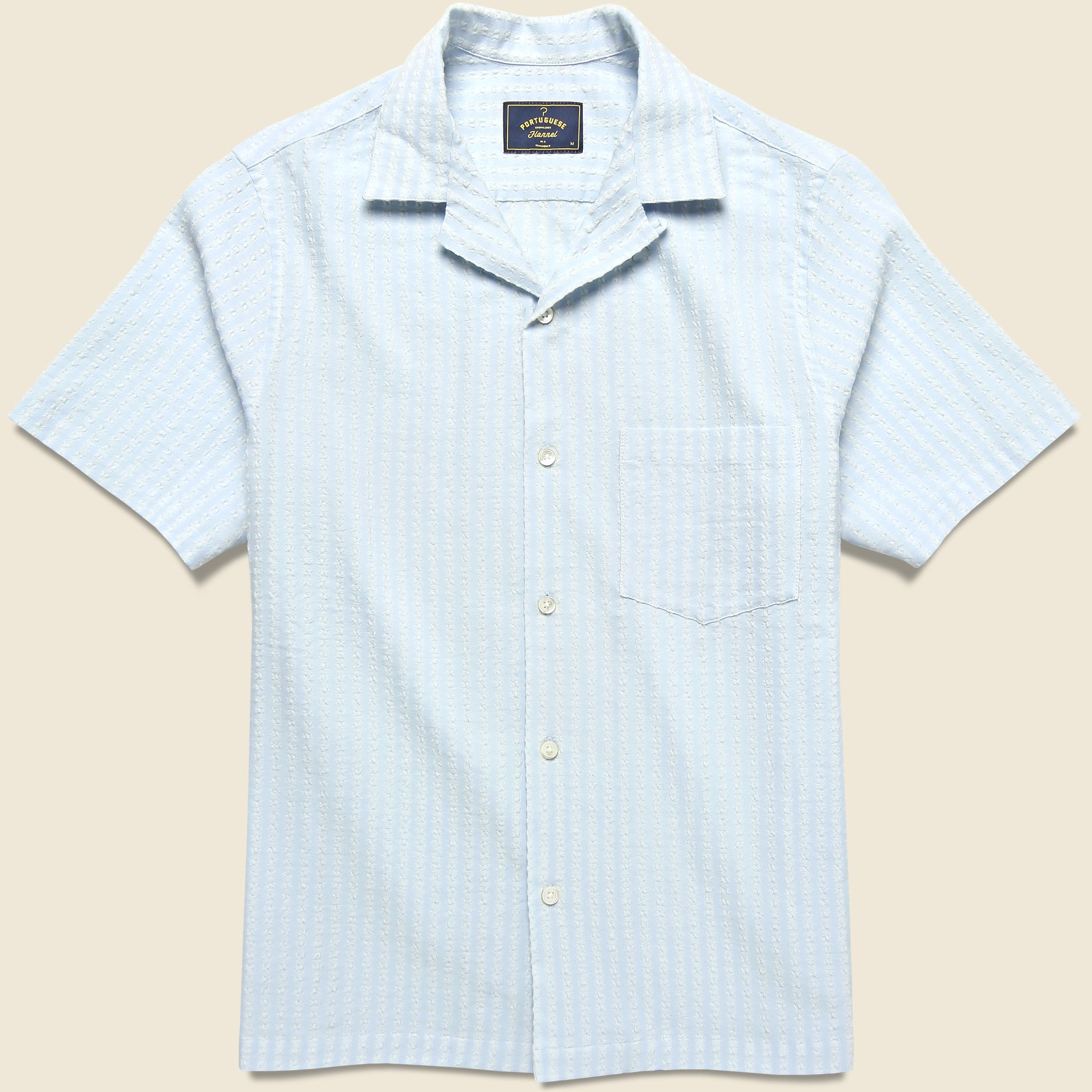 Jacquard Chambray Camp Shirt - Blue - Portuguese Flannel - STAG Provisions - Tops - S/S Woven - Stripe