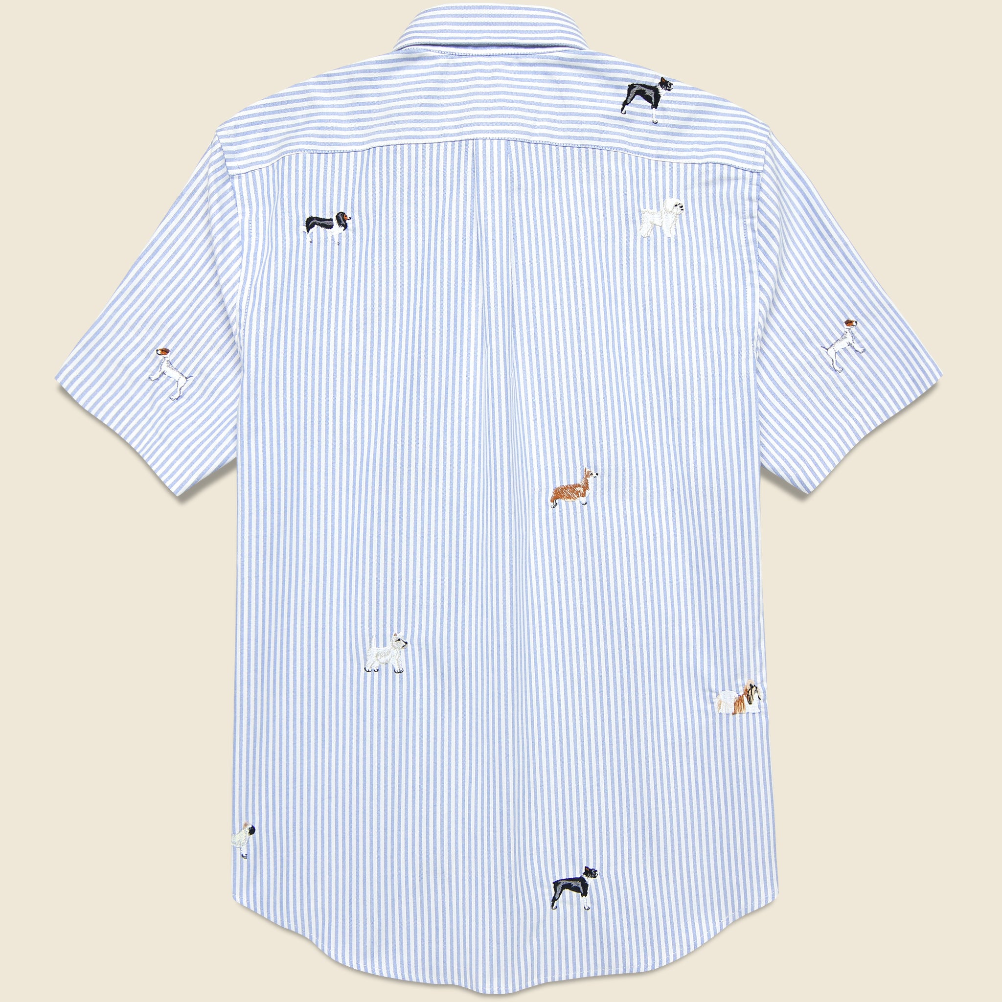 Dogs Oxford Shirt - Blue Stripe - Portuguese Flannel - STAG Provisions - Tops - S/S Woven - Other Pattern