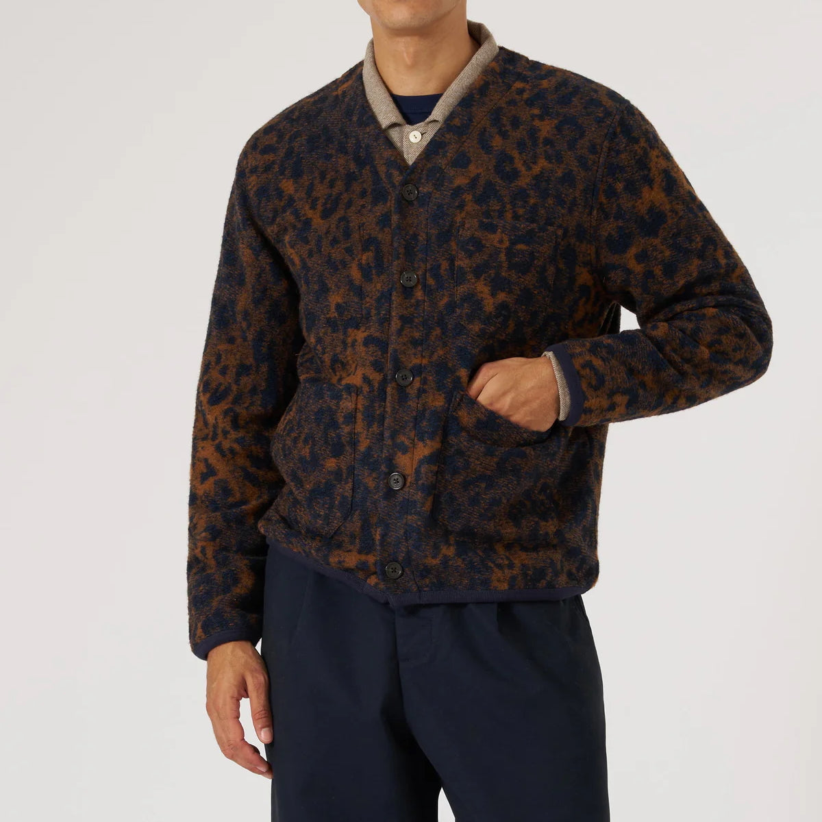 Wool Fleece Cardigan - Night Leopard - Universal Works - STAG Provisions - Tops - Sweater
