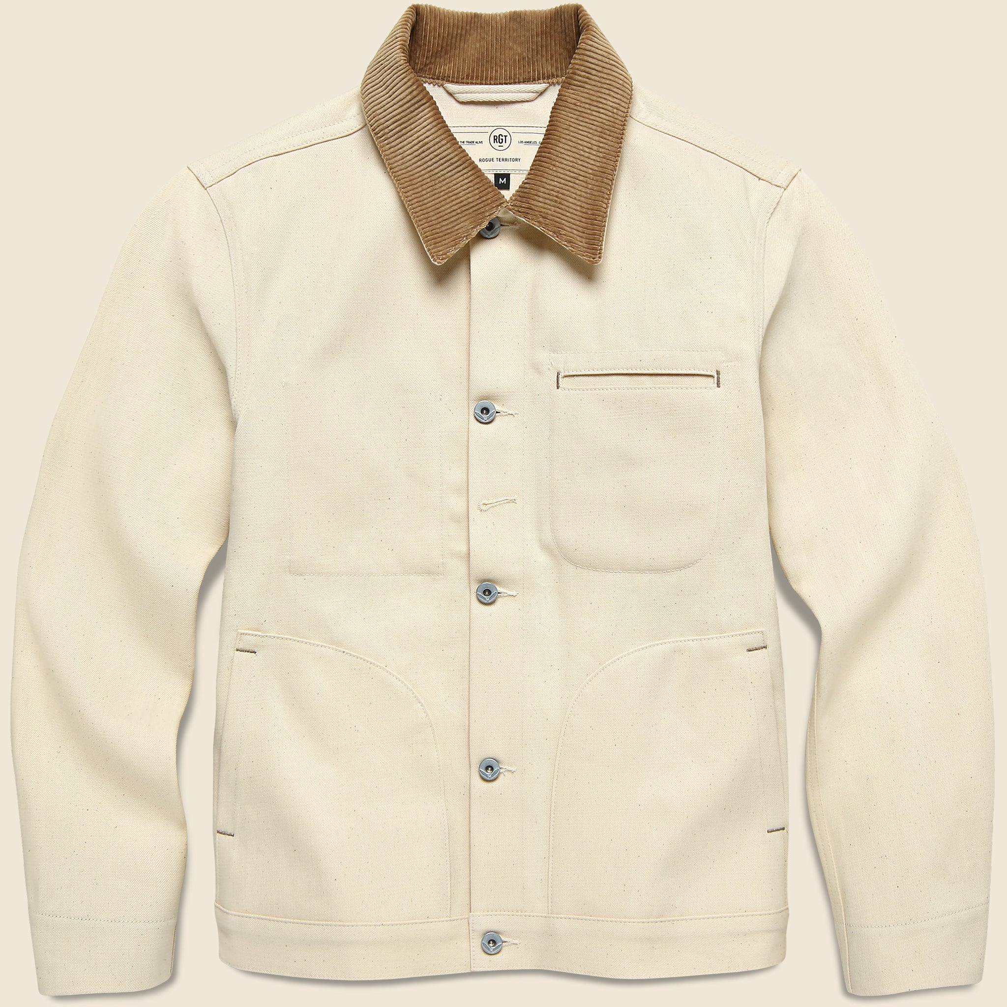 Rogue Territory Supply Jacket with corduroy collar in Ecru featuring durable canvas construction and a classic workwear design.