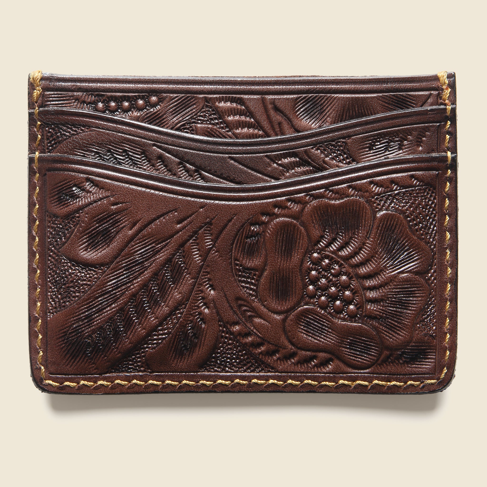 Tooled Leather Cardholder - Brown - RRL - STAG Provisions - Accessories - Wallets