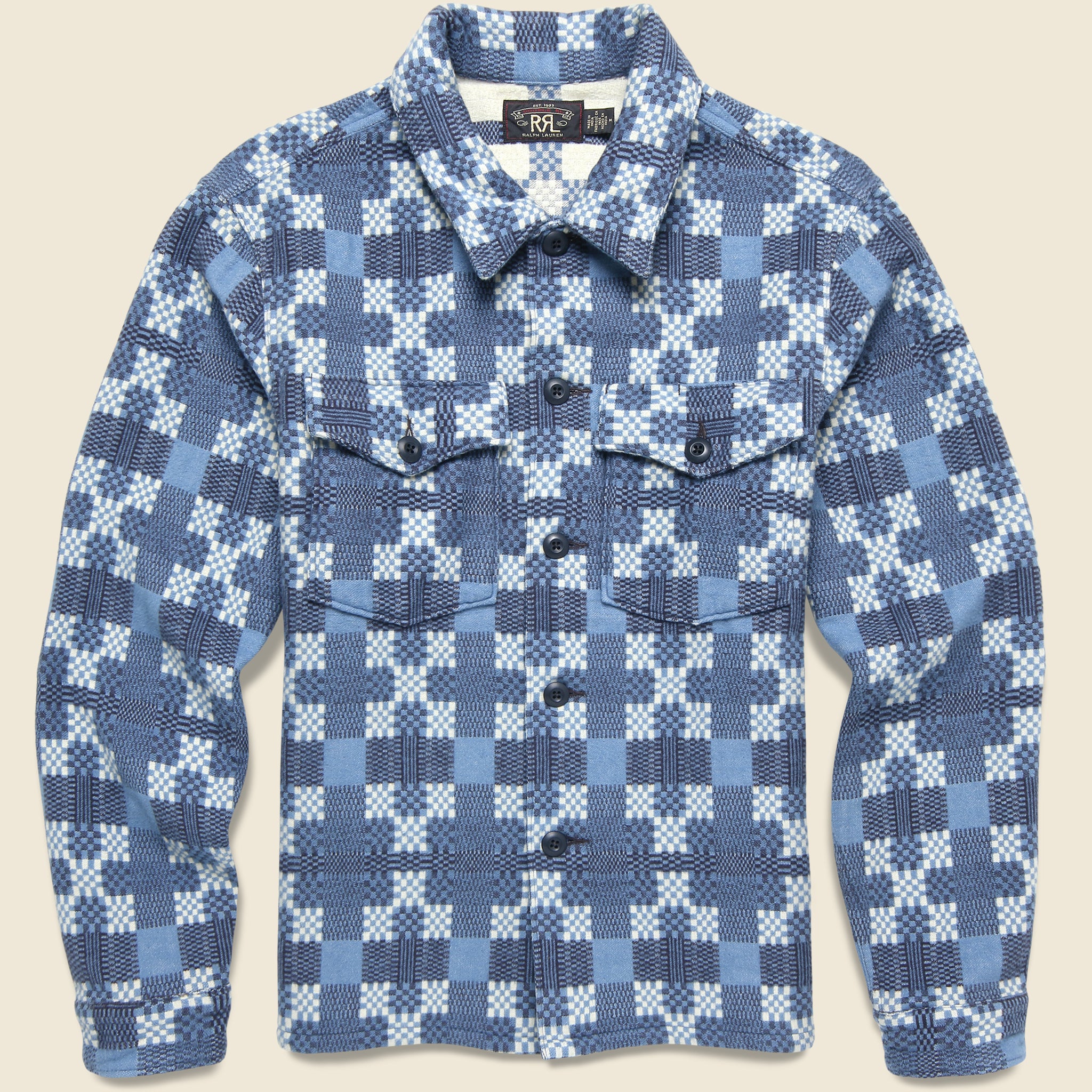 Jacquard Regiment Overshirt - Blue - RRL - STAG Provisions - Tops - L/S Woven - Overshirt