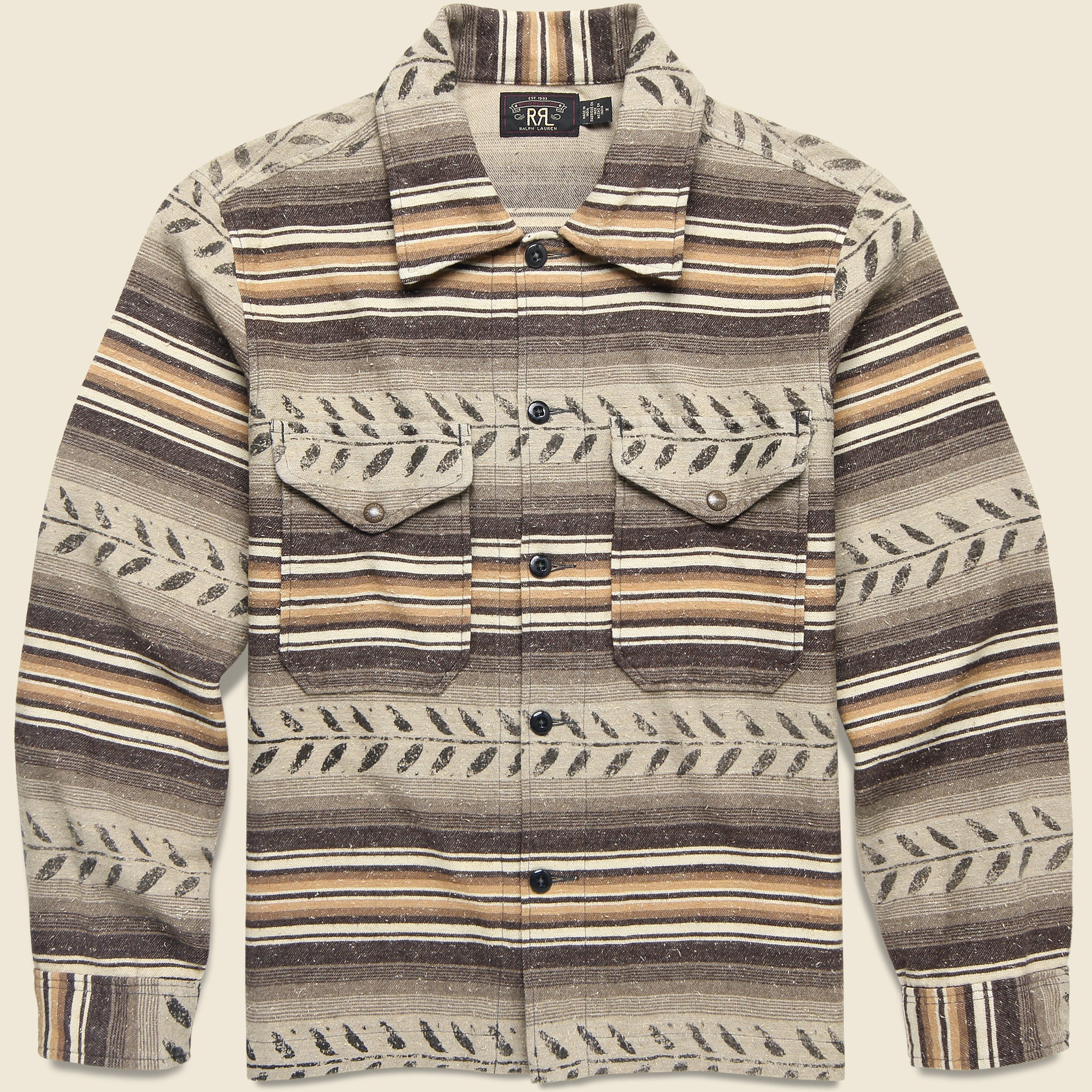 Leaf Print Twill Overshirt - Grey - RRL - STAG Provisions - Tops - L/S Woven - Other Pattern