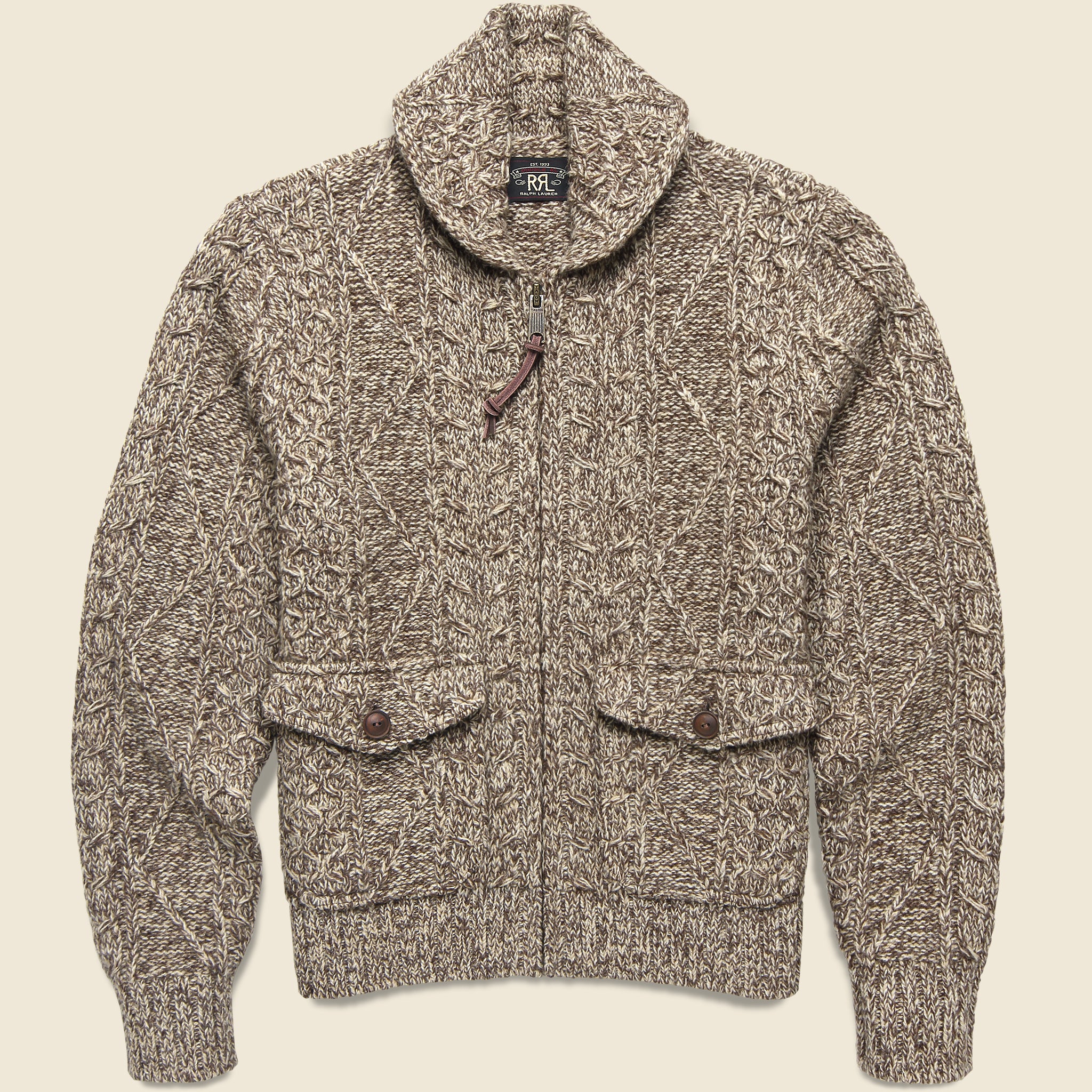 Cable Knit Shawl Sweater - Brown - RRL - STAG Provisions - Tops - Sweater