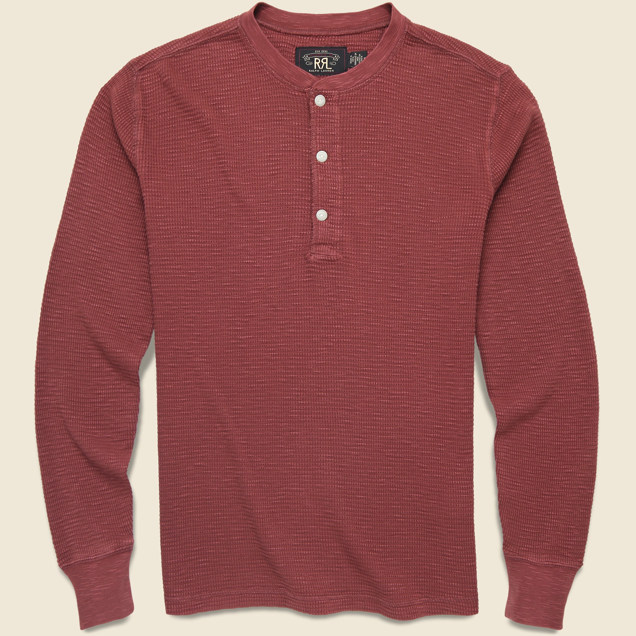Waffle-Knit Henley - Wine - RRL - STAG Provisions - Tops - L/S Knit