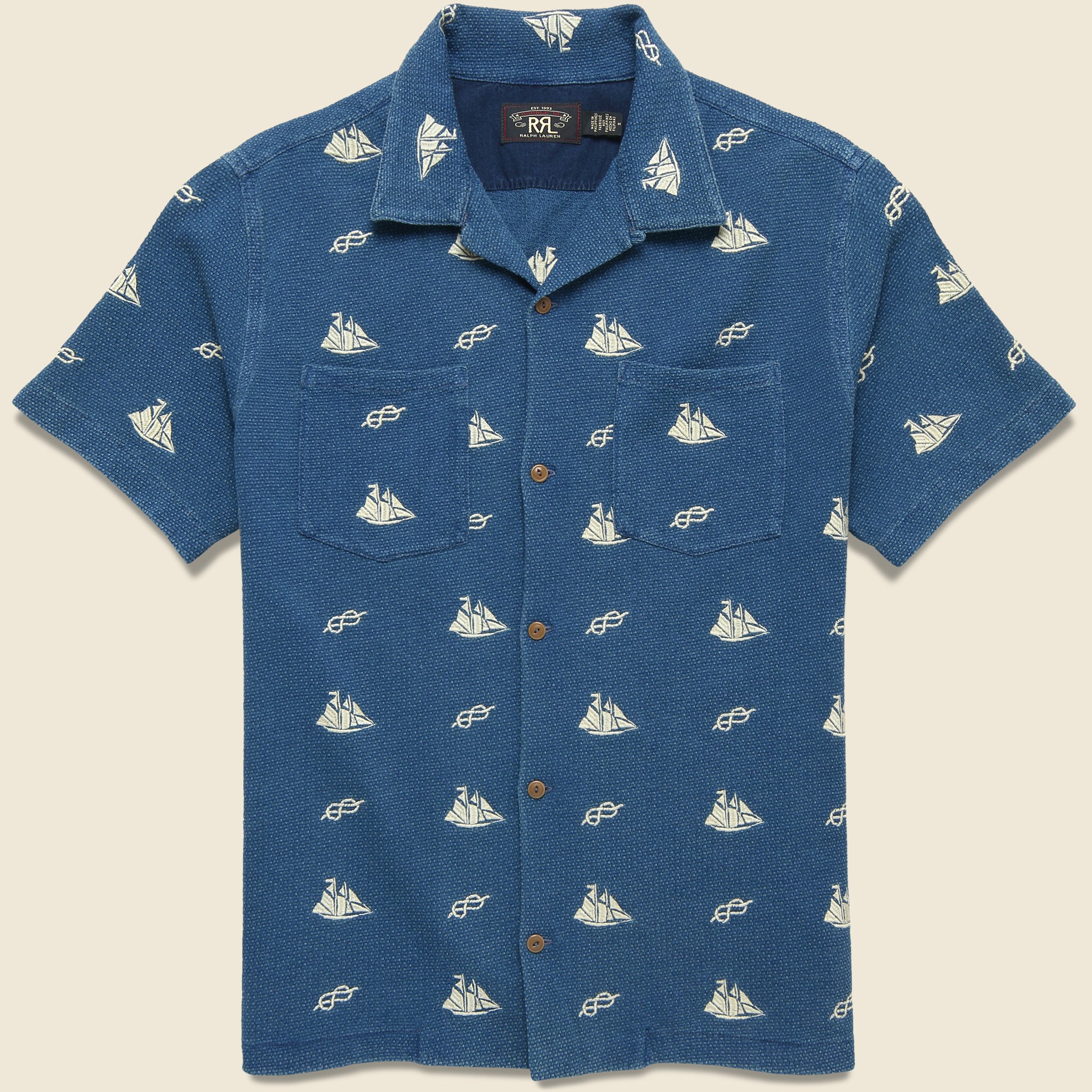 Marshall Embroidered Camp Shirt - Blue - RRL - STAG Provisions - Tops - S/S Woven - Other Pattern