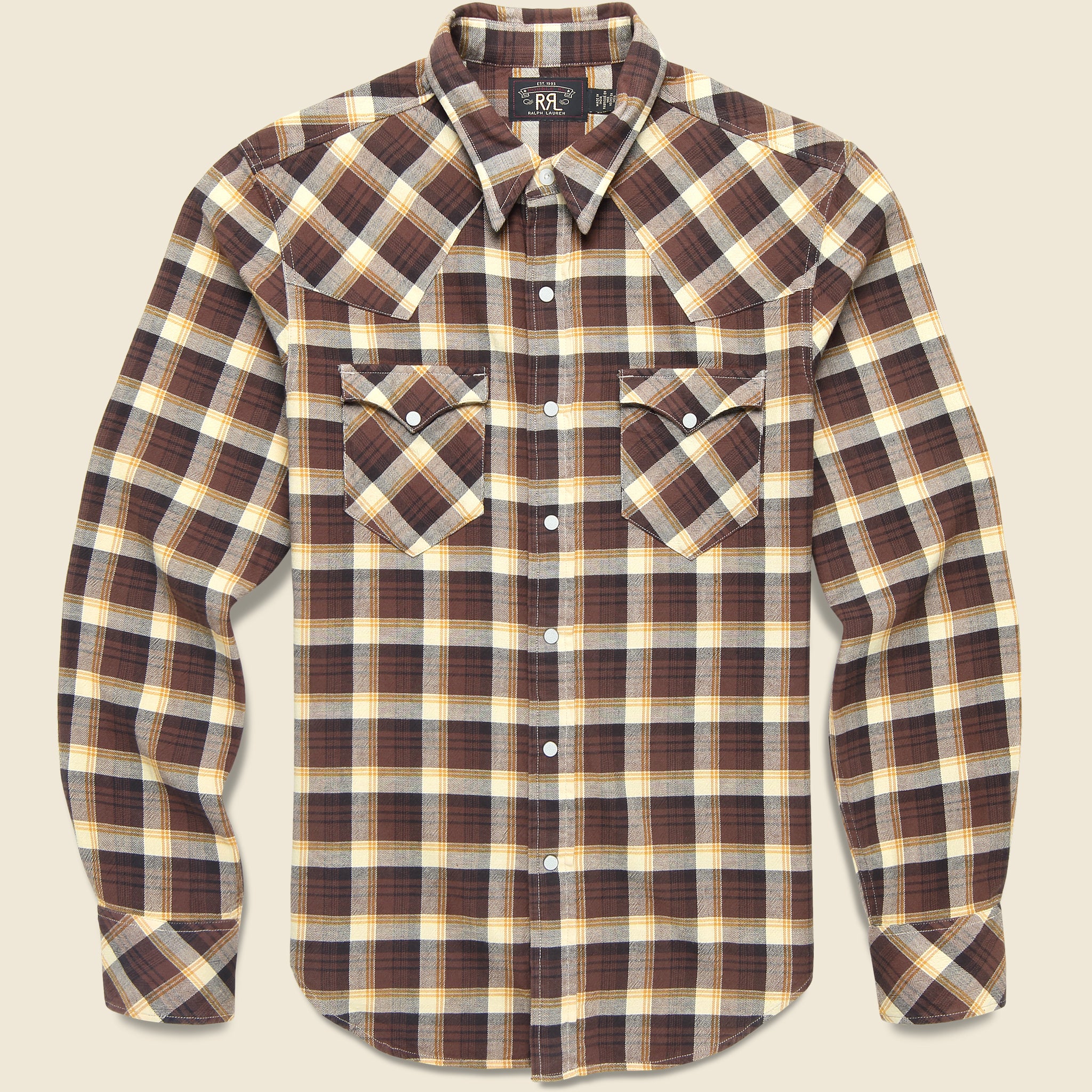 Slim Fit Plaid Western Shirt - Brown - RRL - STAG Provisions - Tops - L/S Woven - Plaid