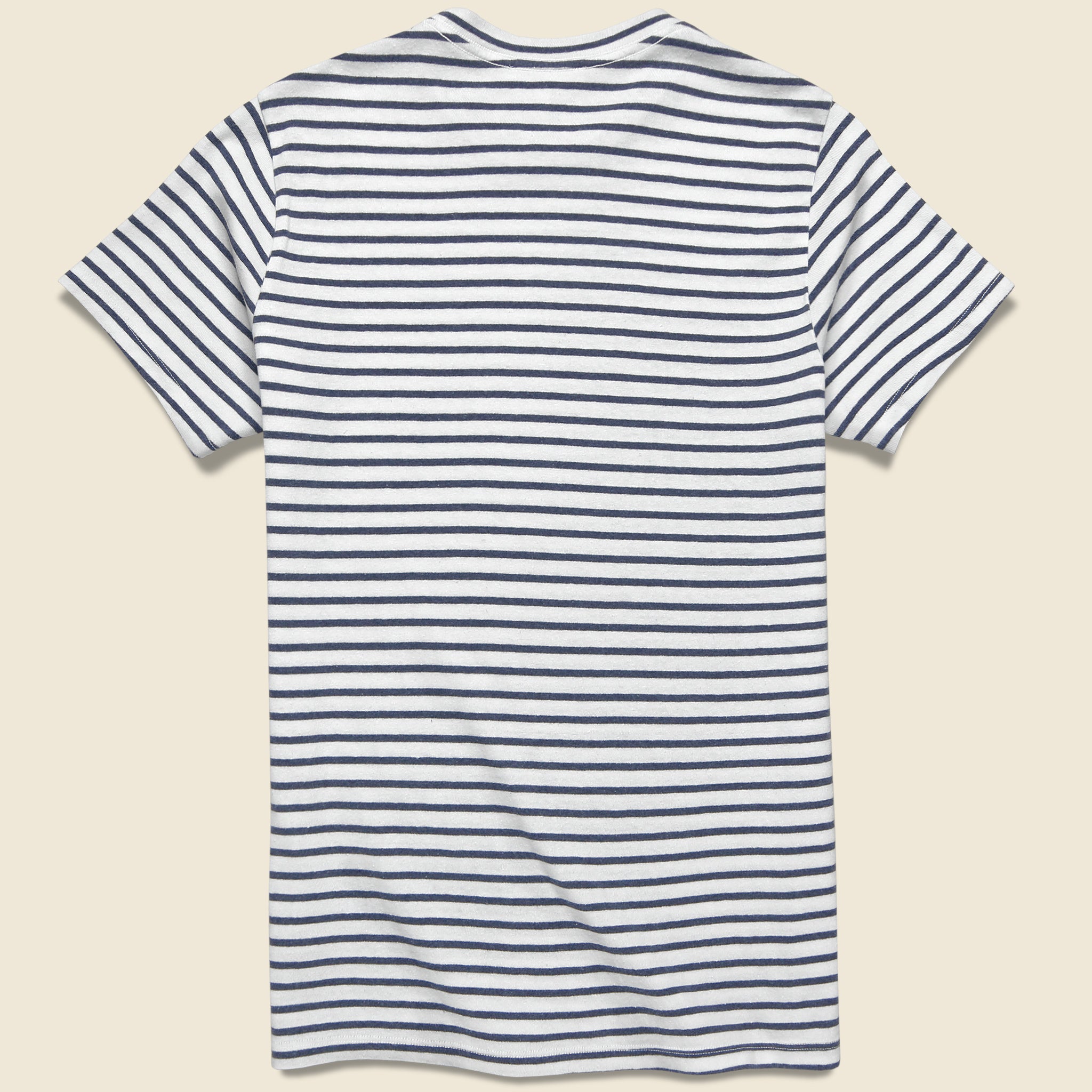 Hemp Stripe Crew Tee - White/Marine - Save Khaki - STAG Provisions - Tops - S/S Tee