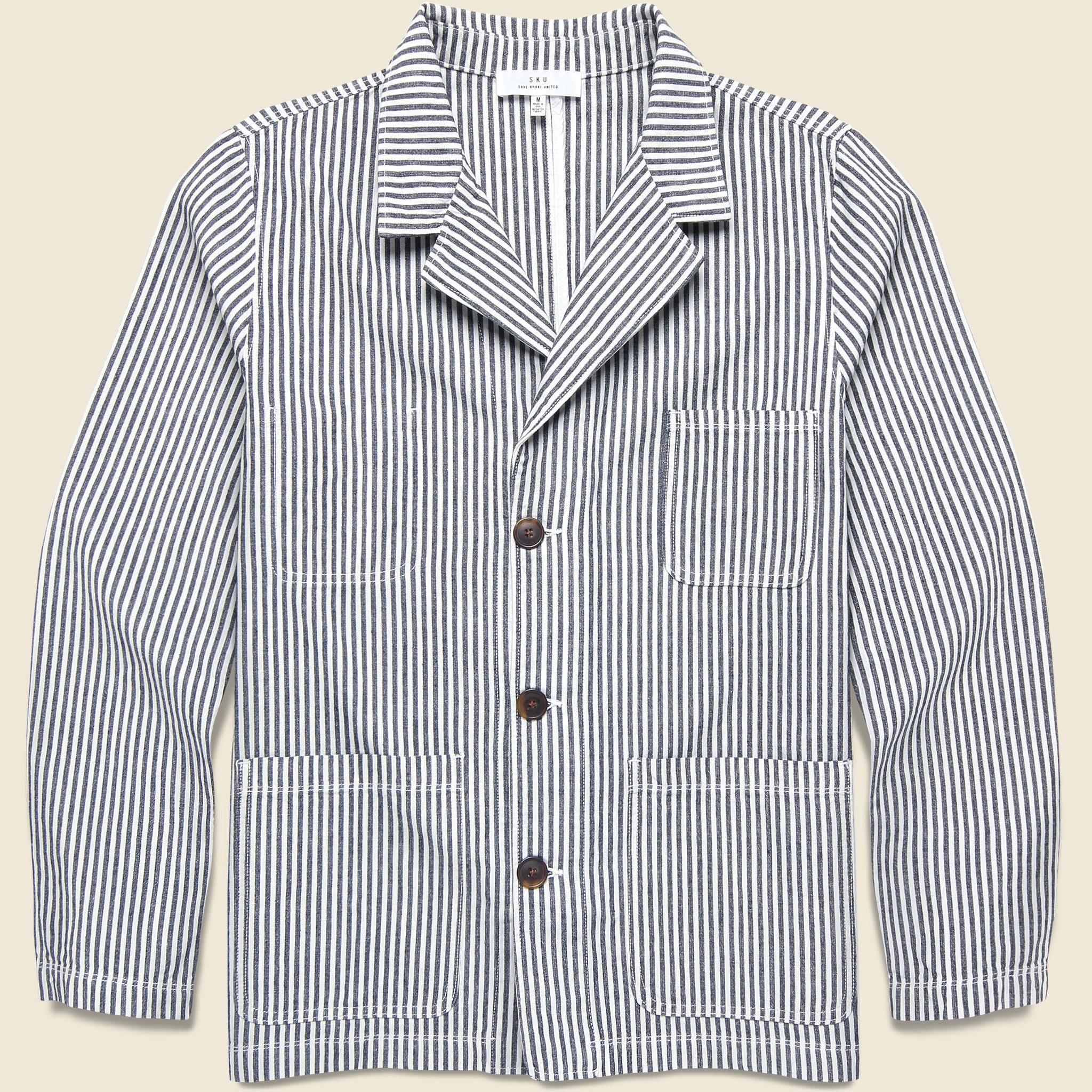 Hemp Stripe Blazer - Natural/Navy - Save Khaki - STAG Provisions - Outerwear - Shirt Jacket